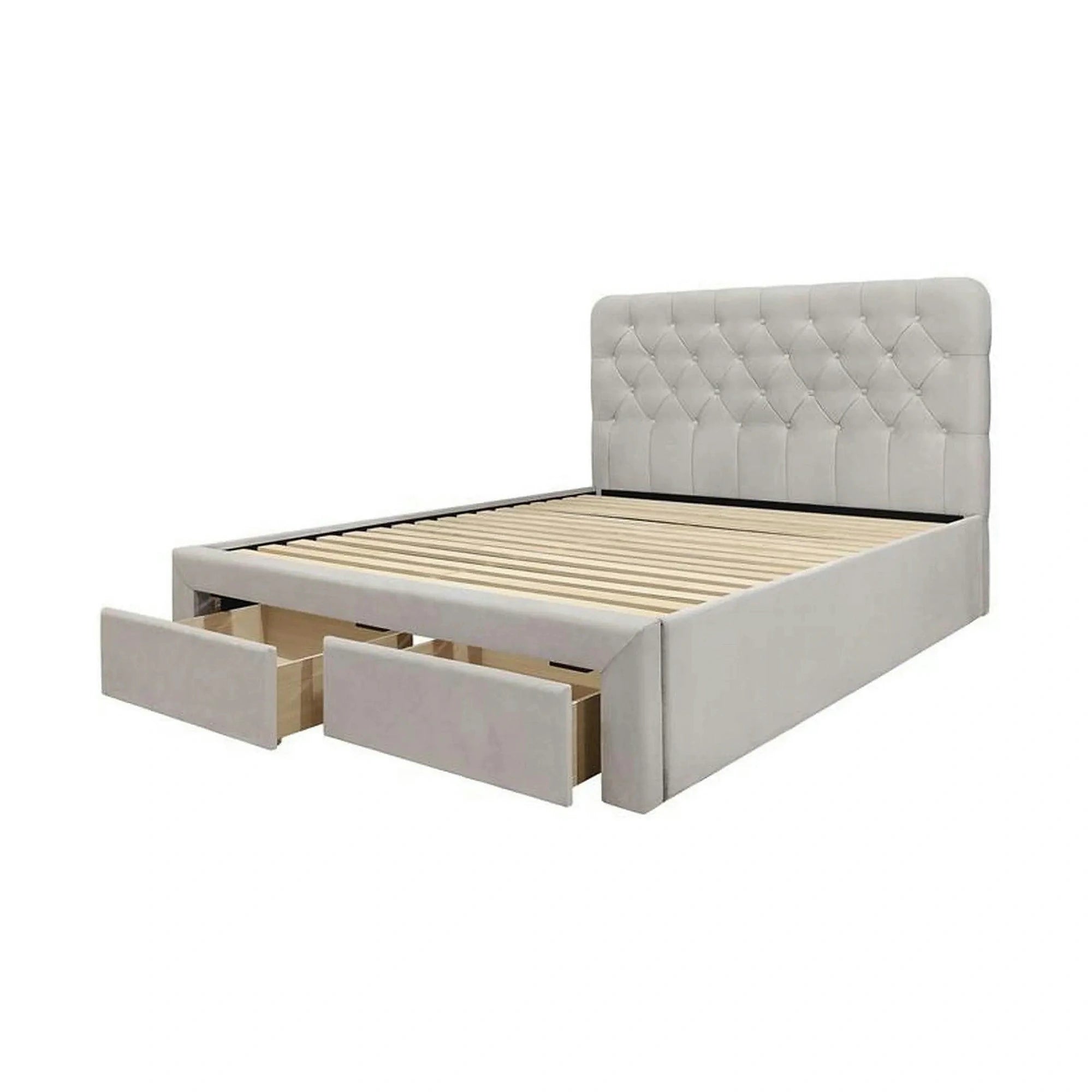 Pat 160x200 cu sertar MARISOL, stofa catifelata bej, cu somiera
