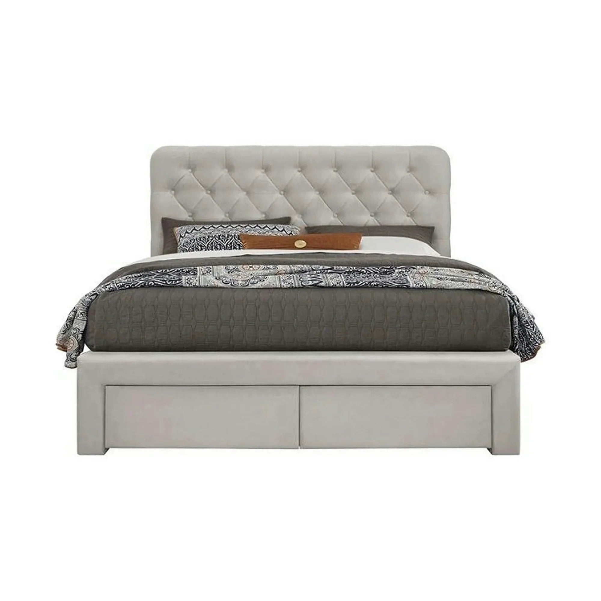 Pat 160x200 cu sertar MARISOL, stofa catifelata bej, cu somiera