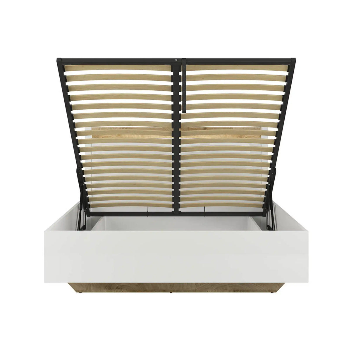 Pat ALAMEDA 140x200, alb, PAL, cu somiera, spatiu depozitare