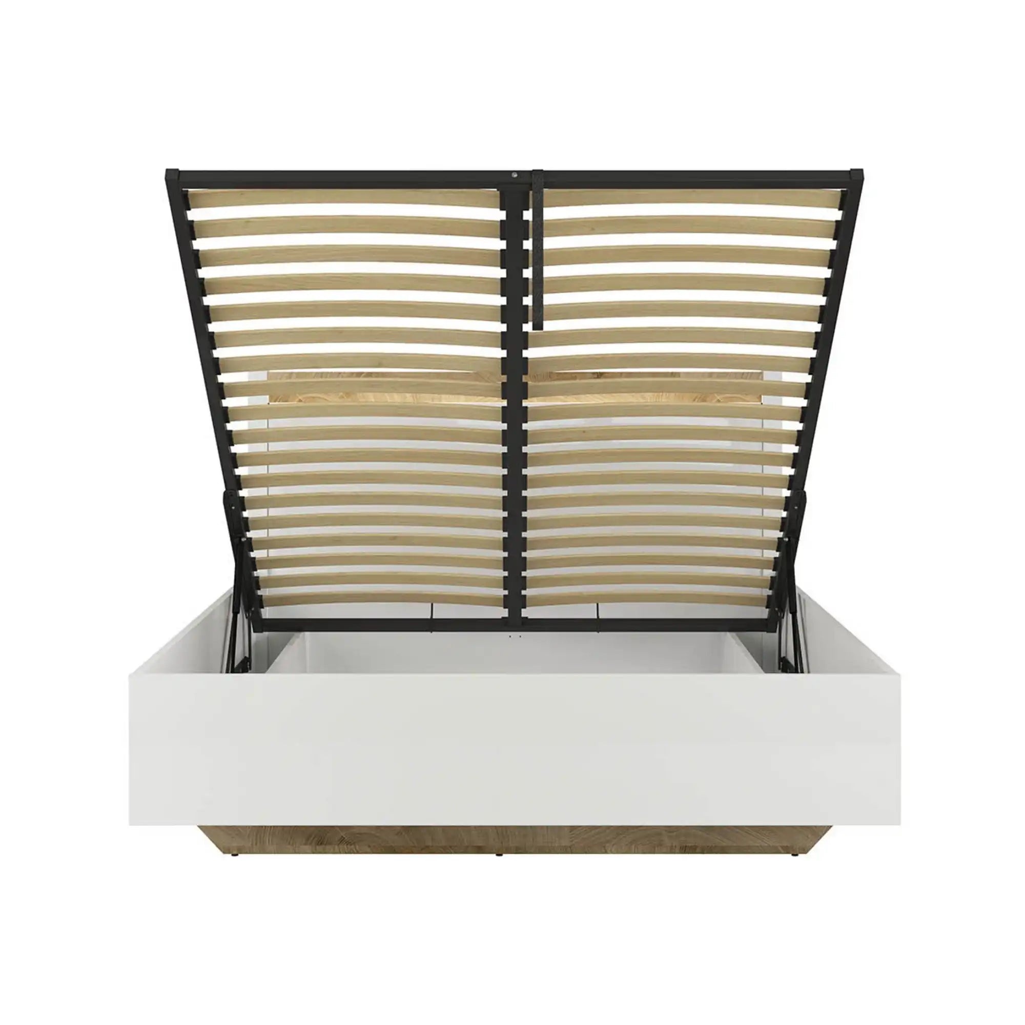 Pat ALAMEDA 140x200, alb, PAL, cu somiera, spatiu depozitare