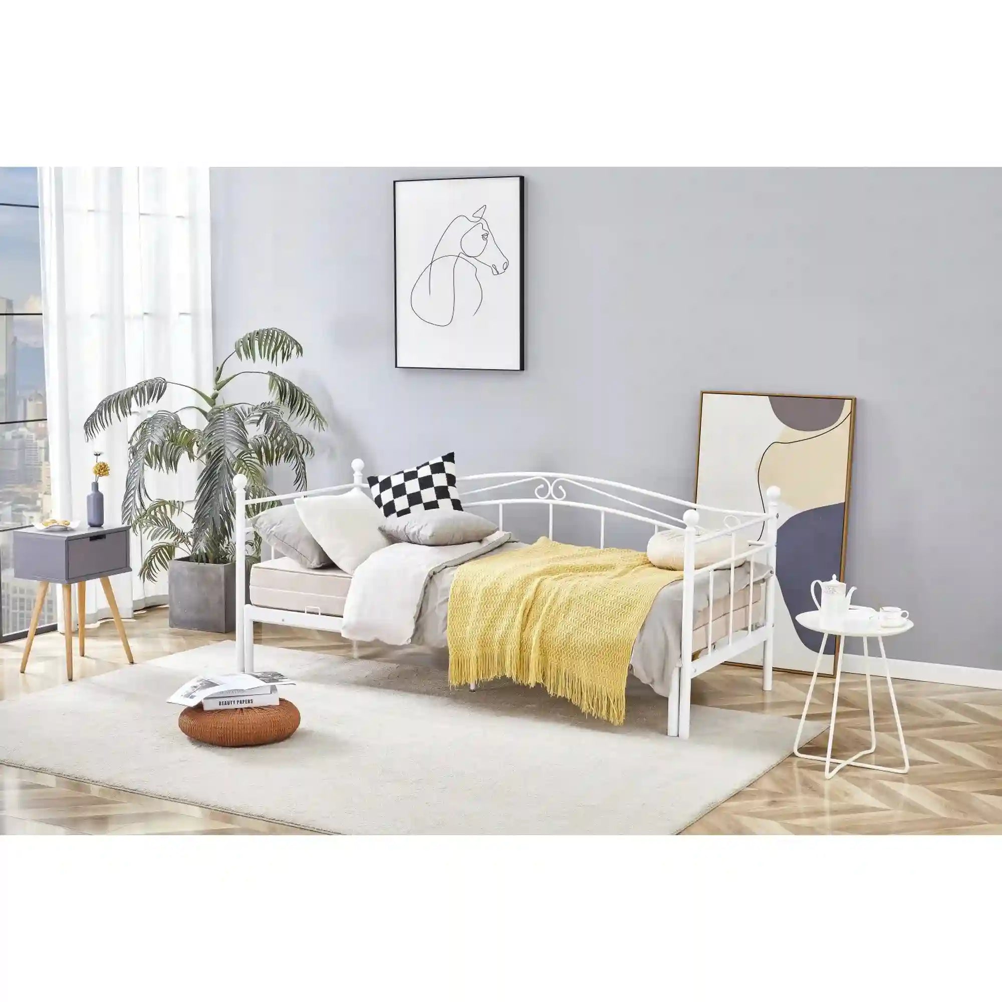 Pat ARIZA 90x200/180x200, alb, otel, cu somiera