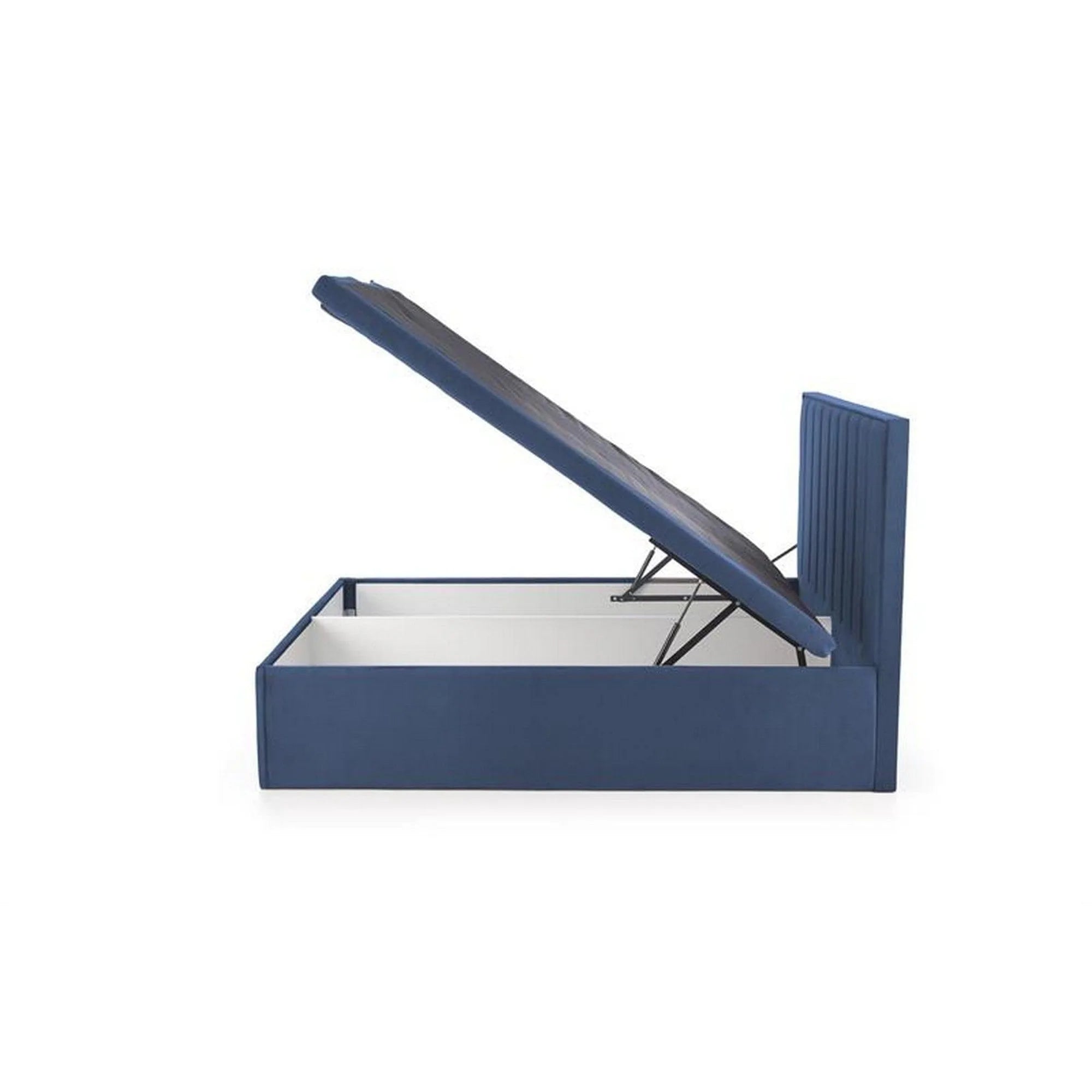 Pat ASENTO 160x200, stofa catifelata albastru - Element 13, cu suport saltea si spatiu depozitare