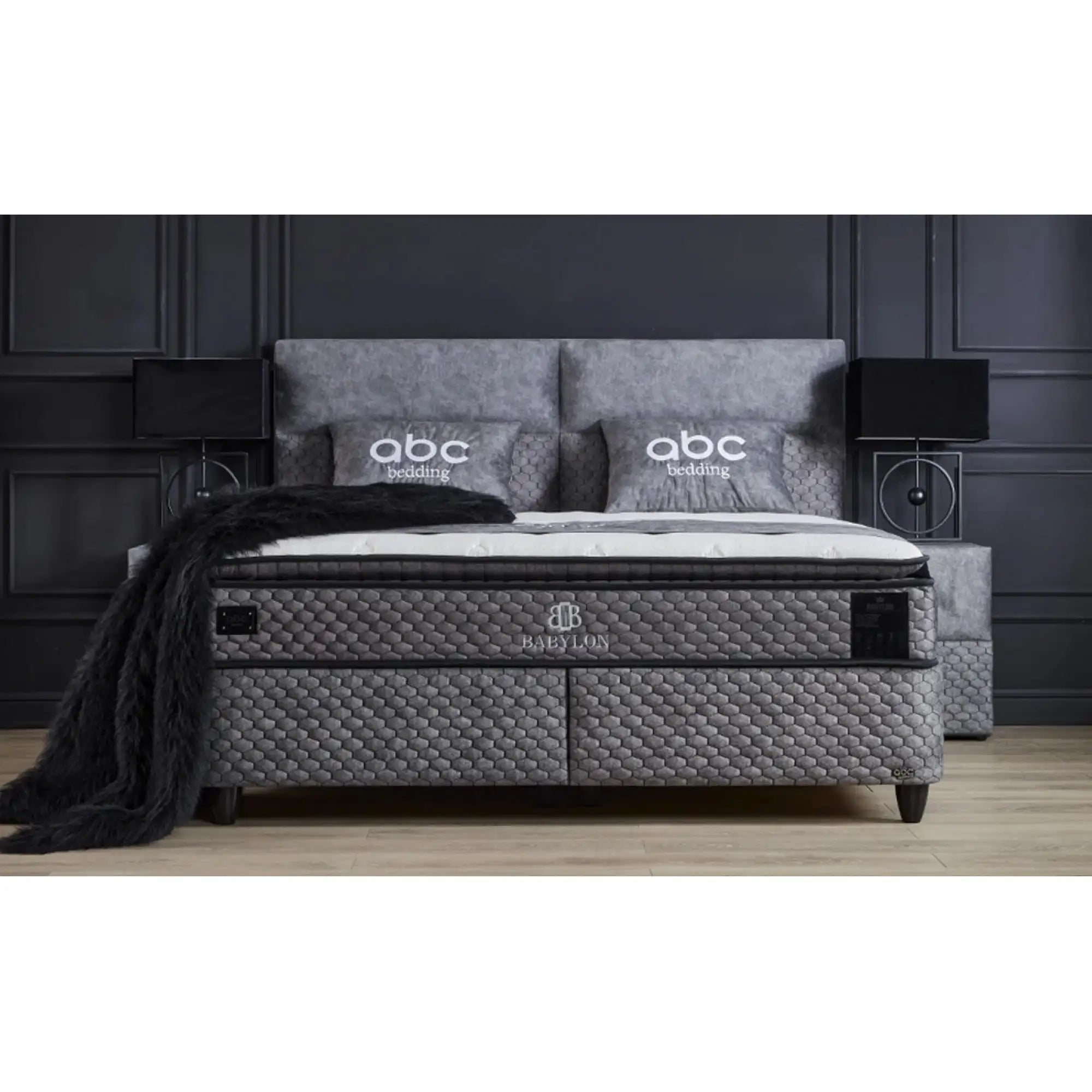 Pat BABYLON 160x200, gri, stofa/burete/PAL/metal, cu somiera si lada pentru depozitare