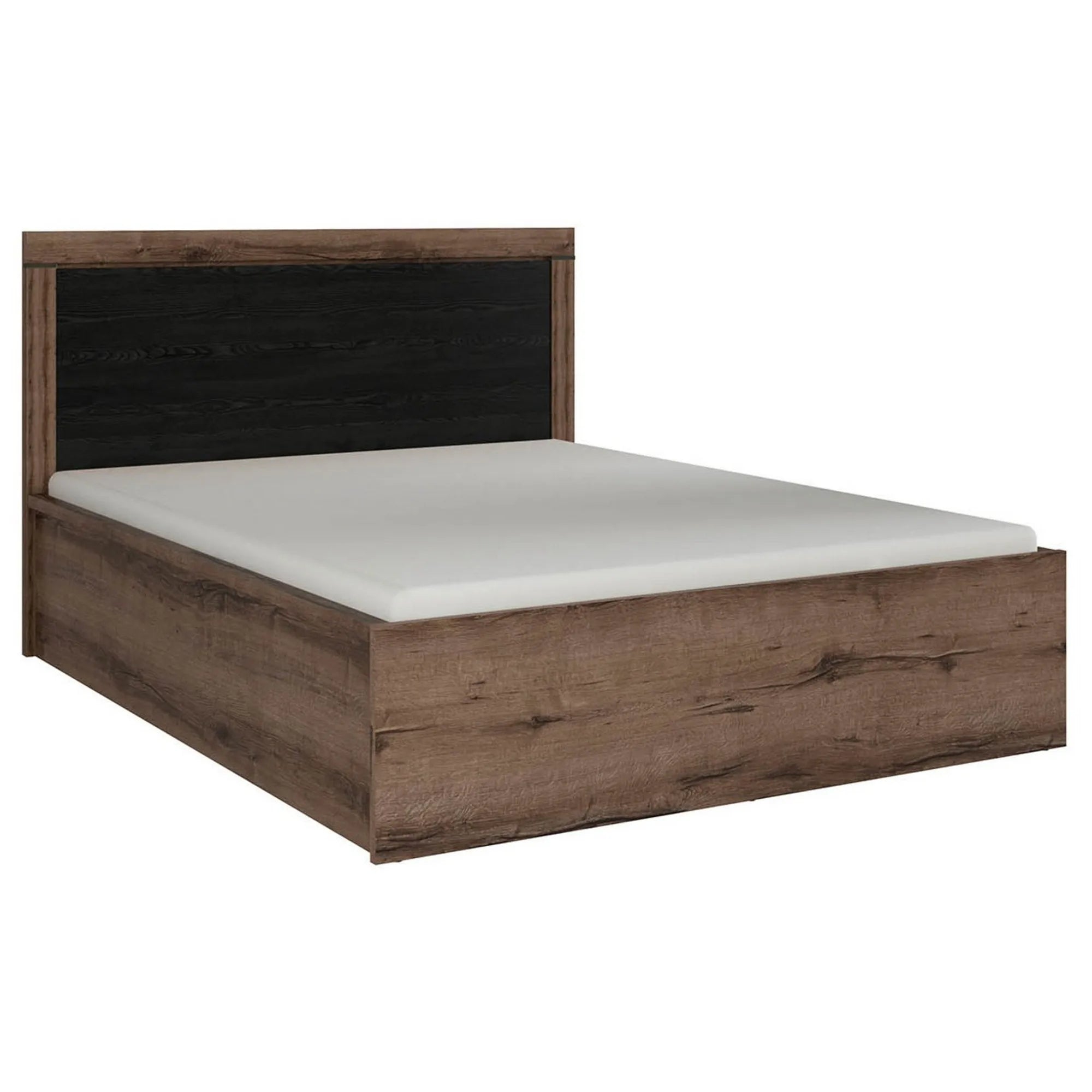 Pat BALIN 160x200, stejar/negru, PAL, cu somiera si lada depozitare