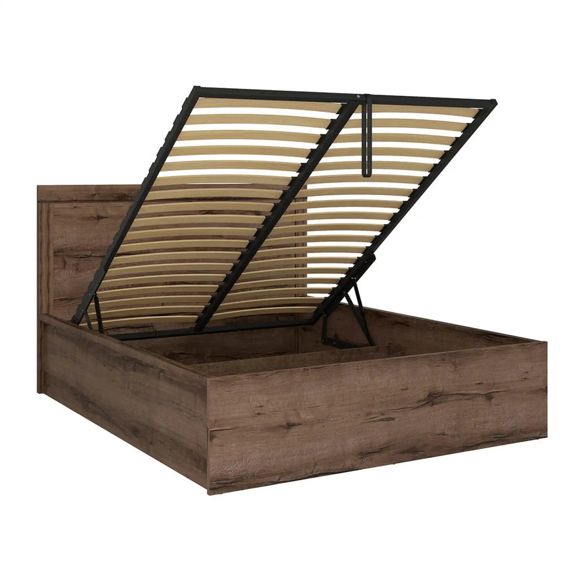 Pat BALIN 140x200, stejar, PAL, cu somiera si lada depozitare