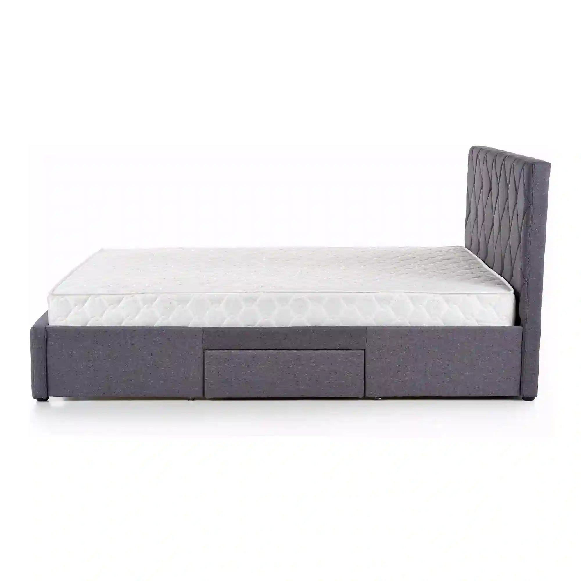 Pat Betina 160x200, stofa clasica gri, cu somiera si lada depozitare