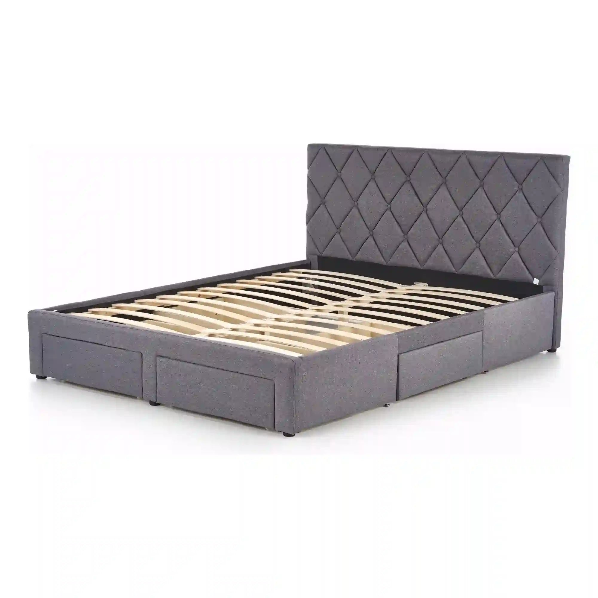 Pat Betina 160x200, stofa clasica gri, cu somiera si lada depozitare