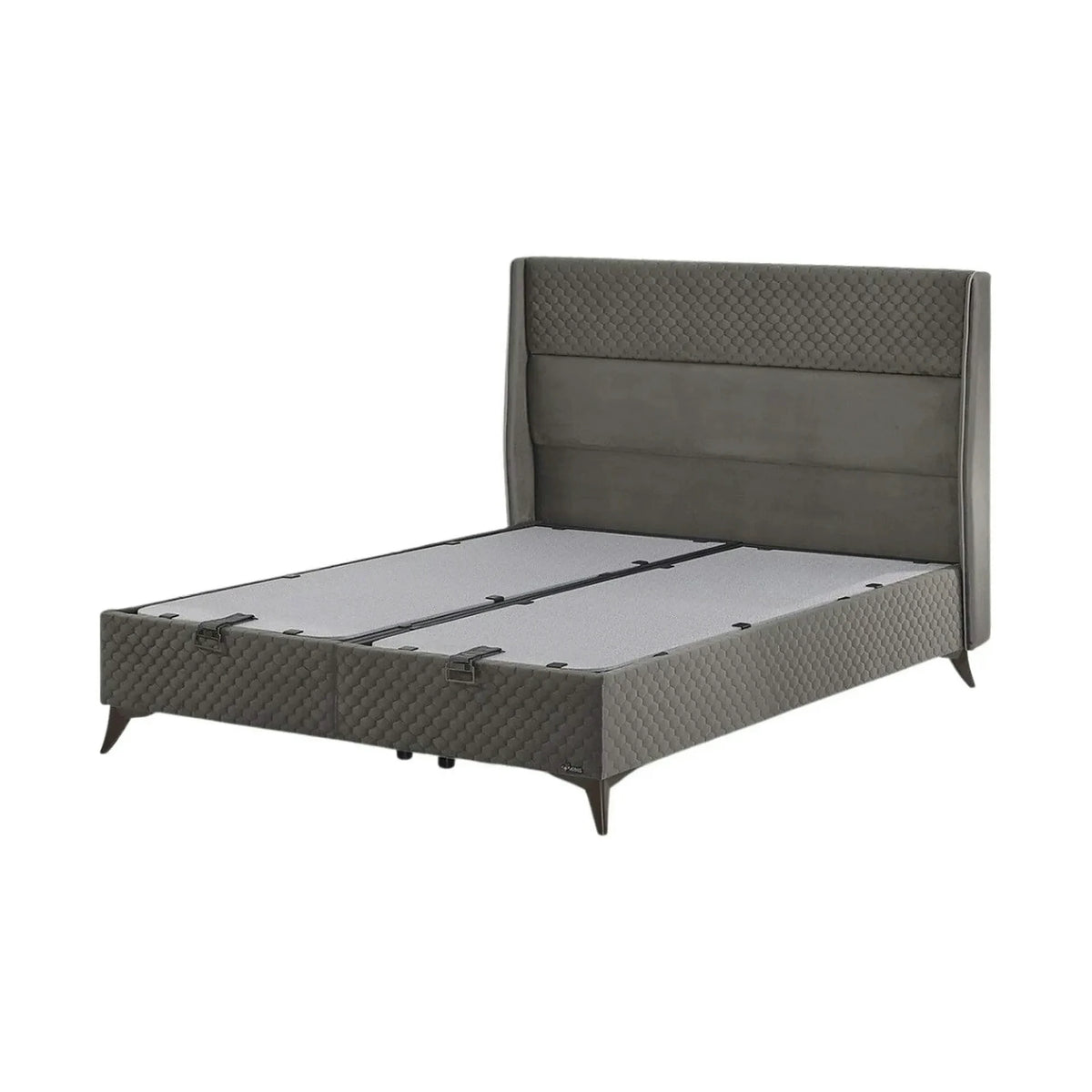 Pat BIO BALANCE 160x200, stofa catifelata gri - Zen 1188, cu somiera si spatiu depozitare