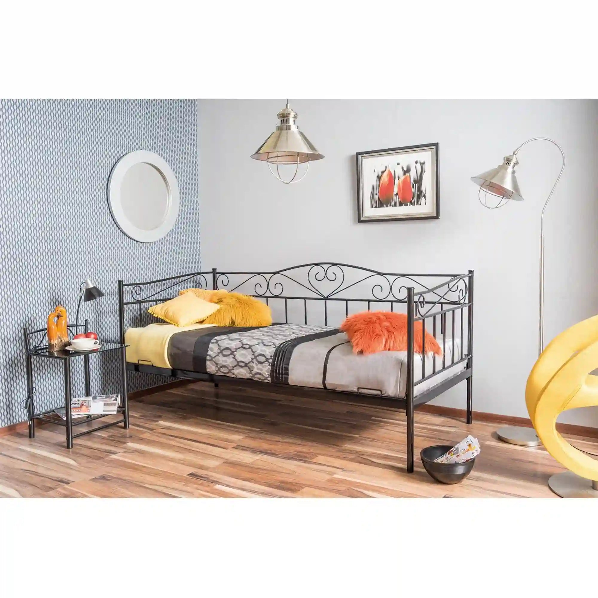 Pat BIRMA 90x200, negru, metal, cu somiera