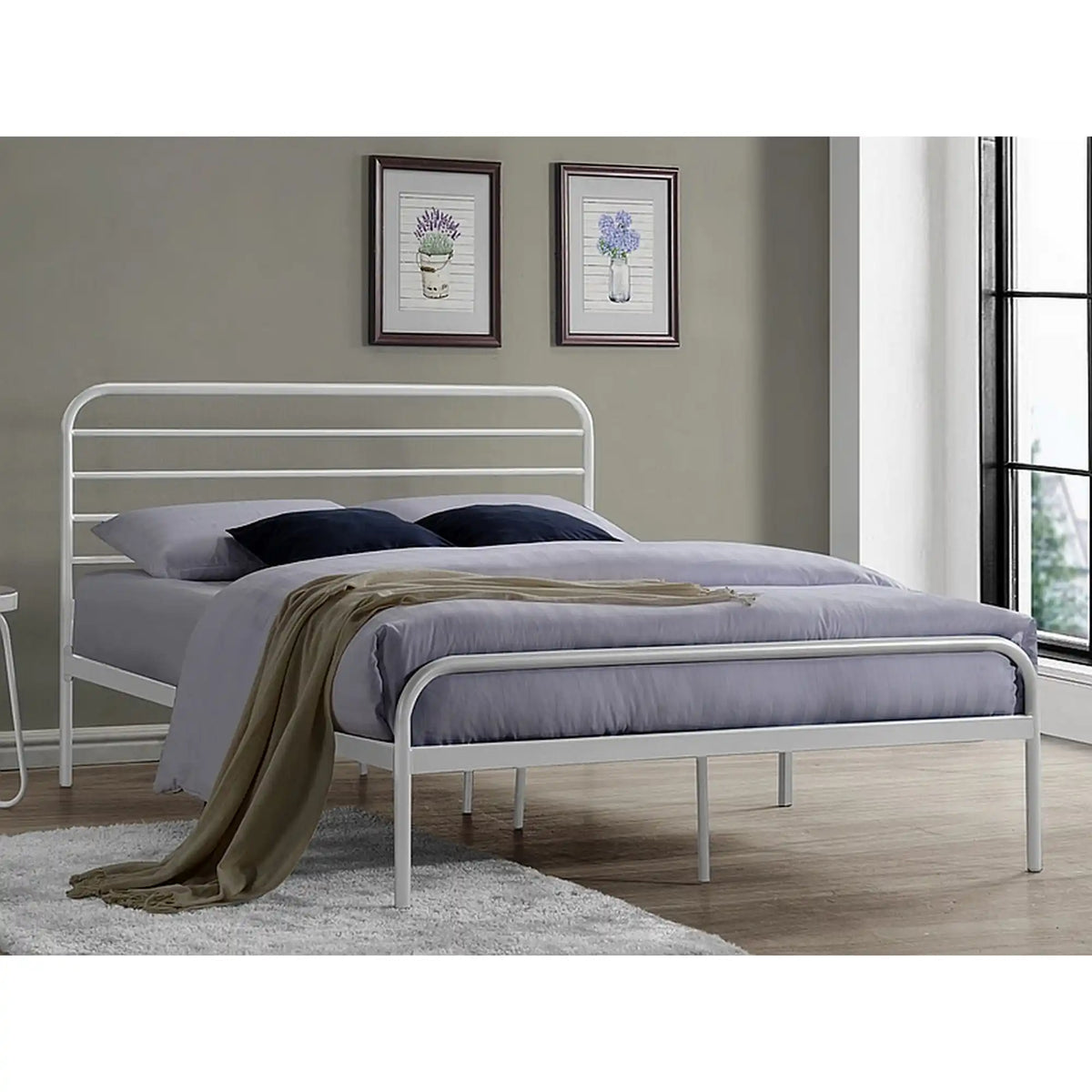 Pat BOLONIA 140x200, alb, metal, cu somiera