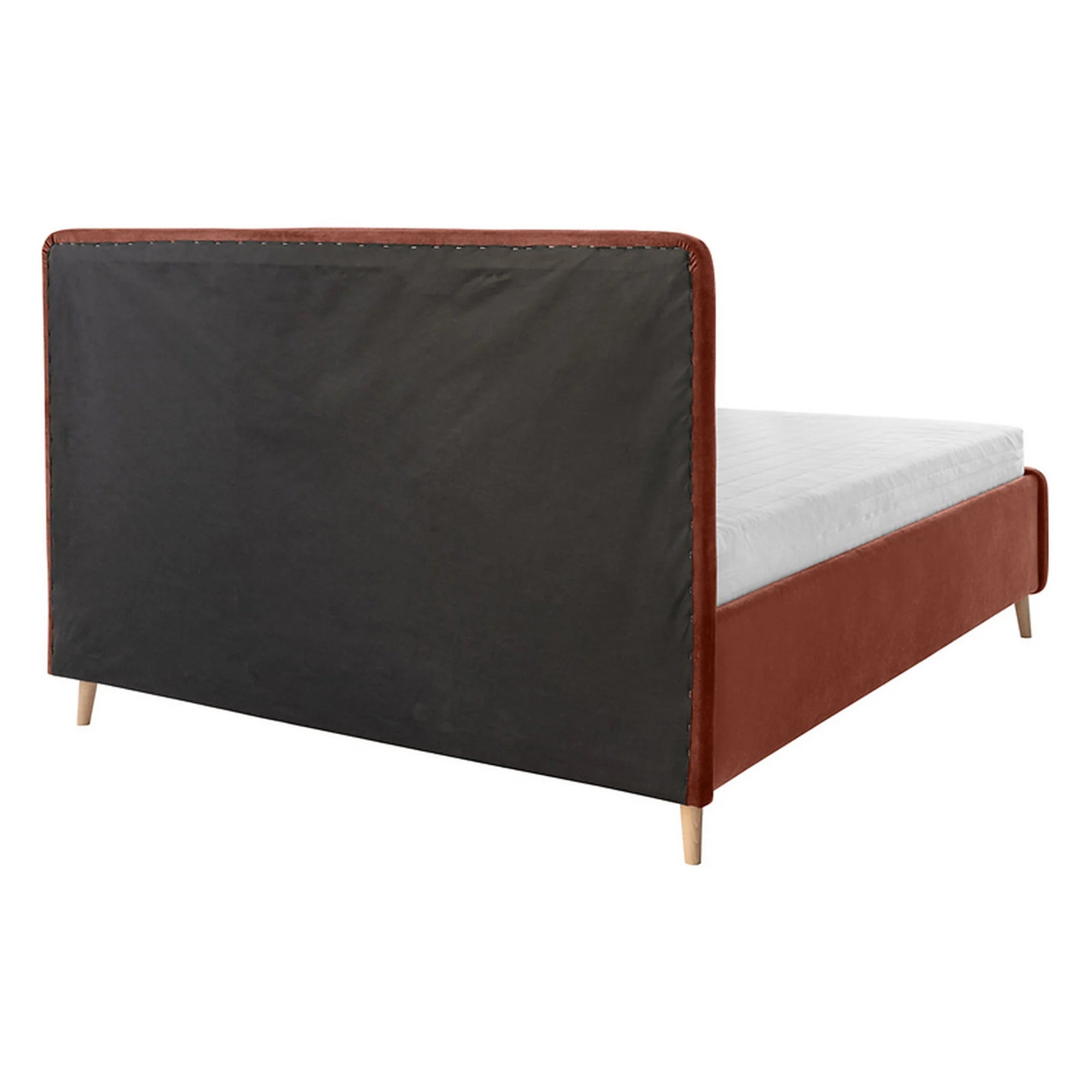 Pat BONDO 140x200, stofa catifelata portocaliu - Amon 23, cu somiera si spatiu depozitare