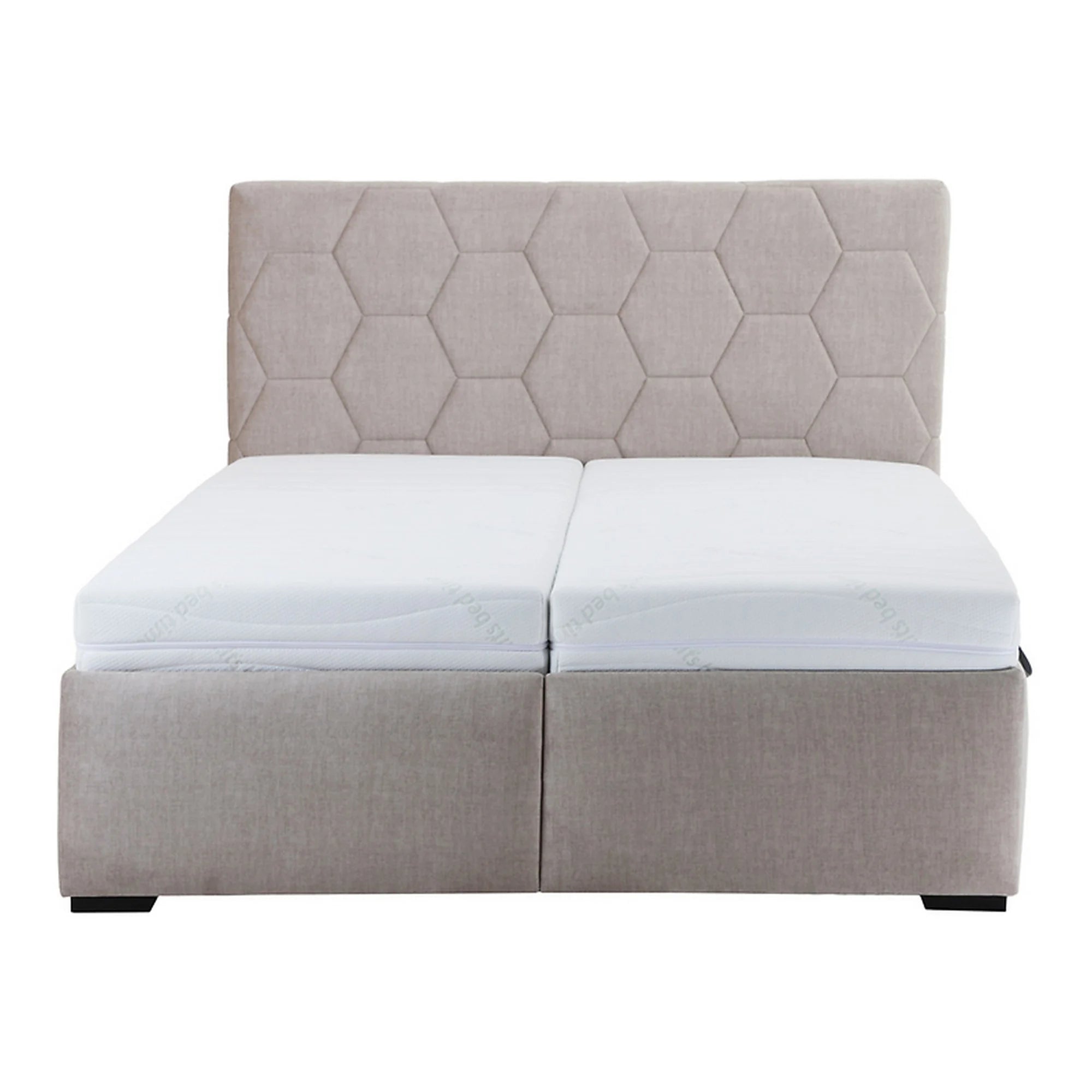 Pat BORA 160x200, stofa catifelata bej - Vogue 2, cu somiera si spatiu depozitare