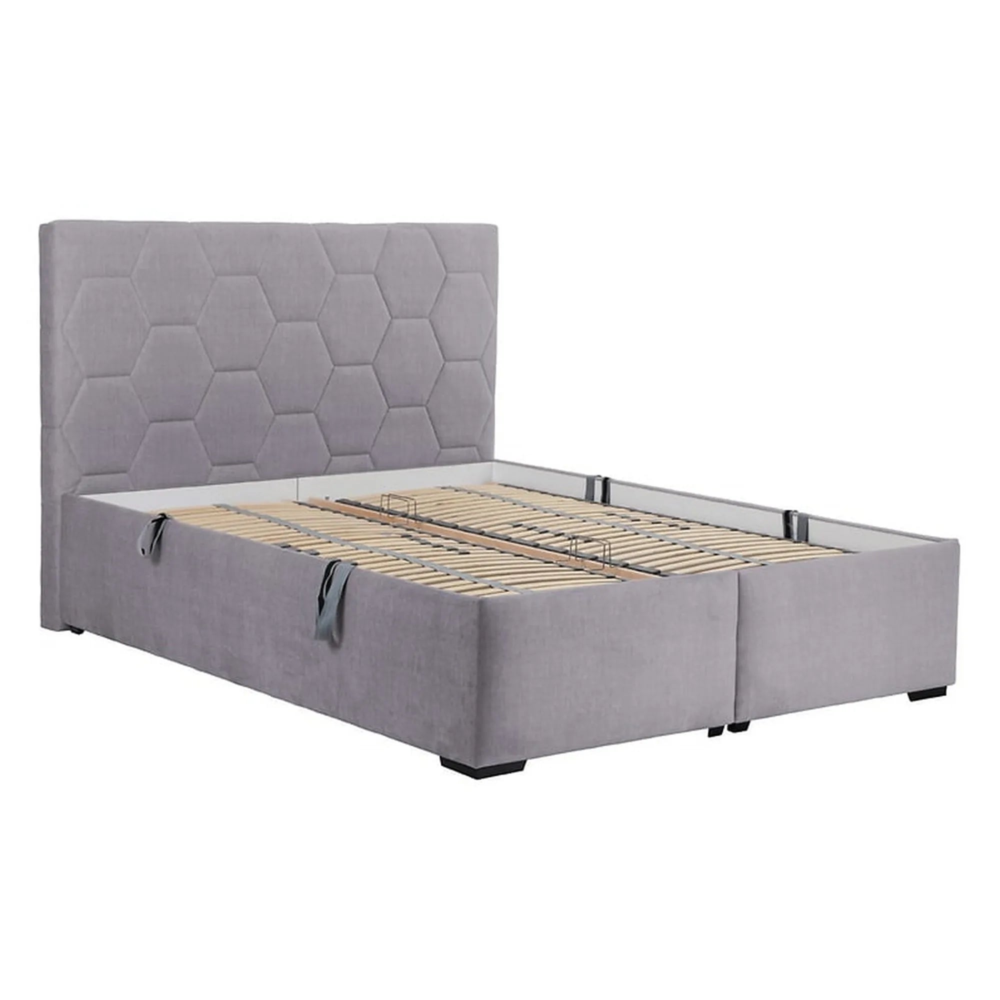 Pat BORA 160x200, stofa catifelata gri - Vogue 14, cu somiera si spatiu depozitare