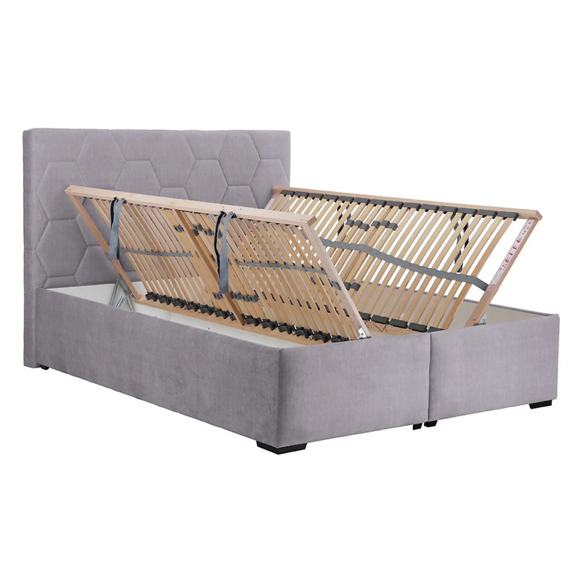 Pat BORA 160x200, stofa catifelata gri - Vogue 14, cu somiera si spatiu depozitare