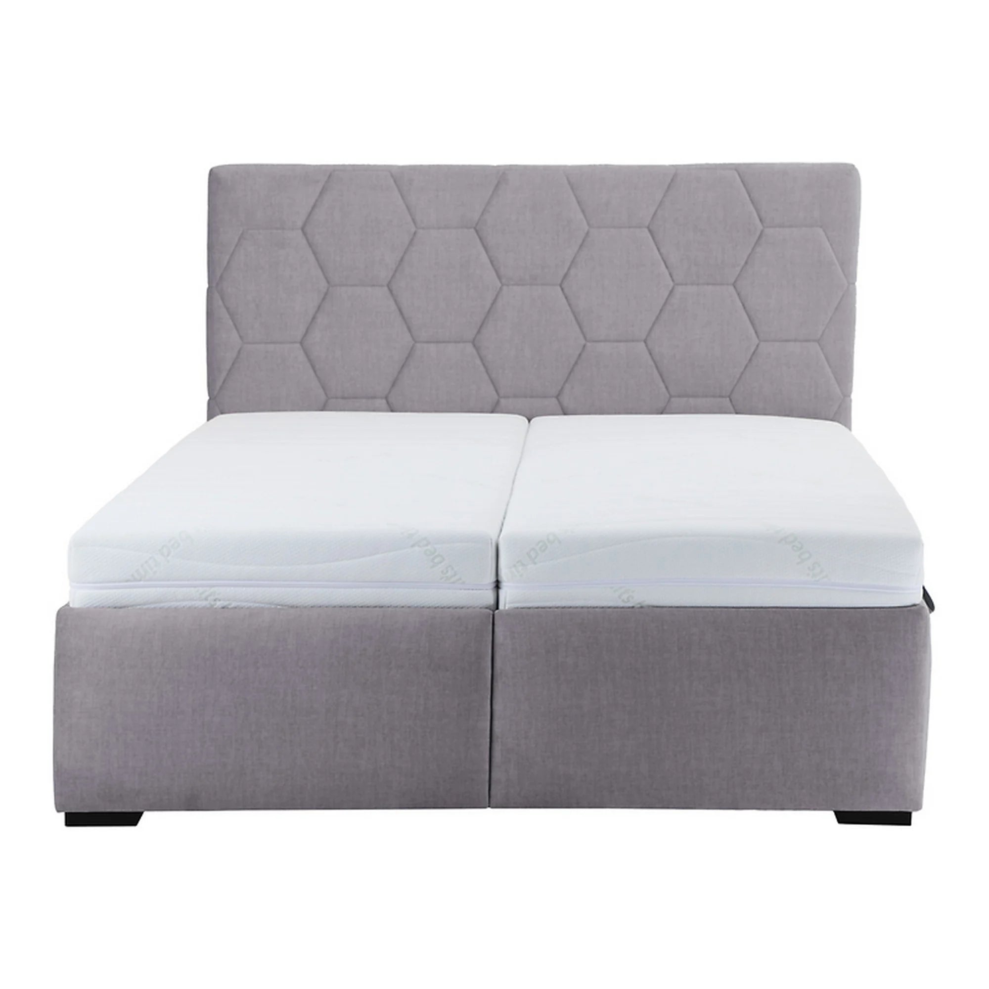 Pat BORA 160x200, stofa catifelata gri - Vogue 14, cu somiera si spatiu depozitare