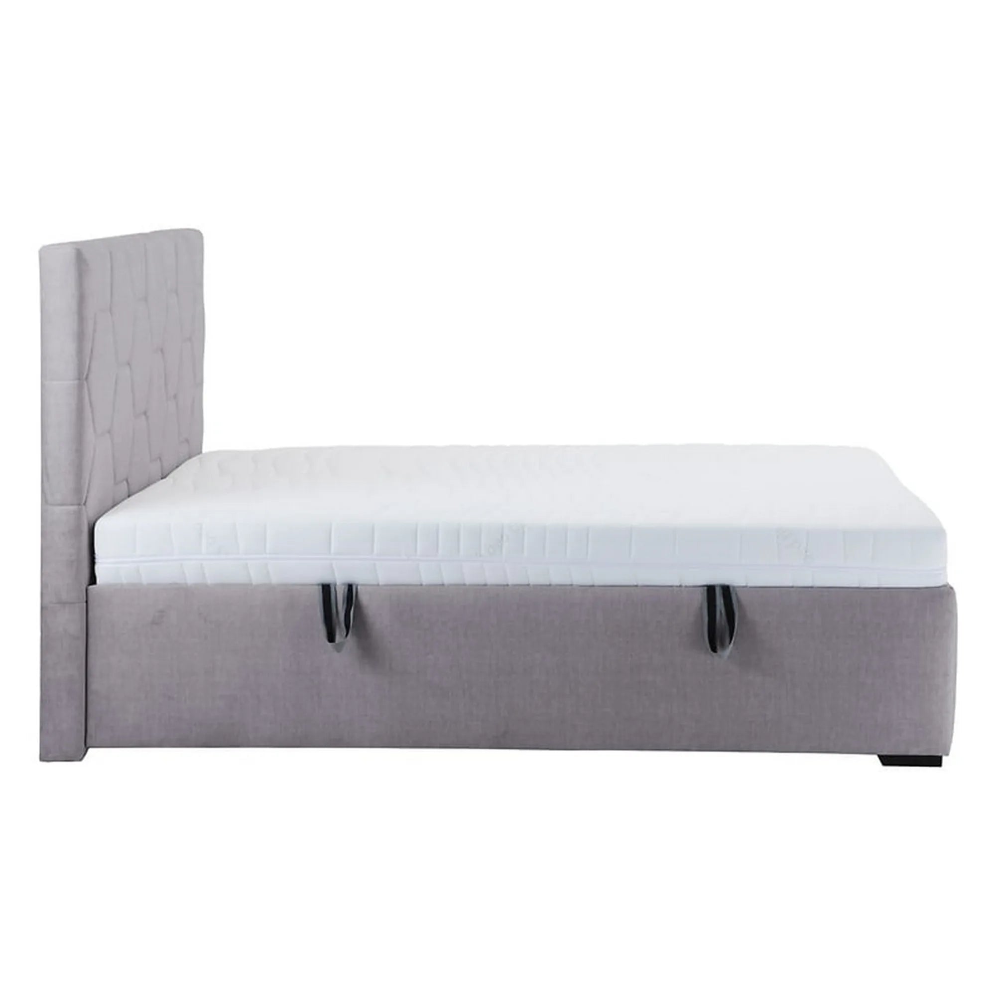 Pat BORA 160x200, stofa catifelata gri - Vogue 14, cu somiera si spatiu depozitare