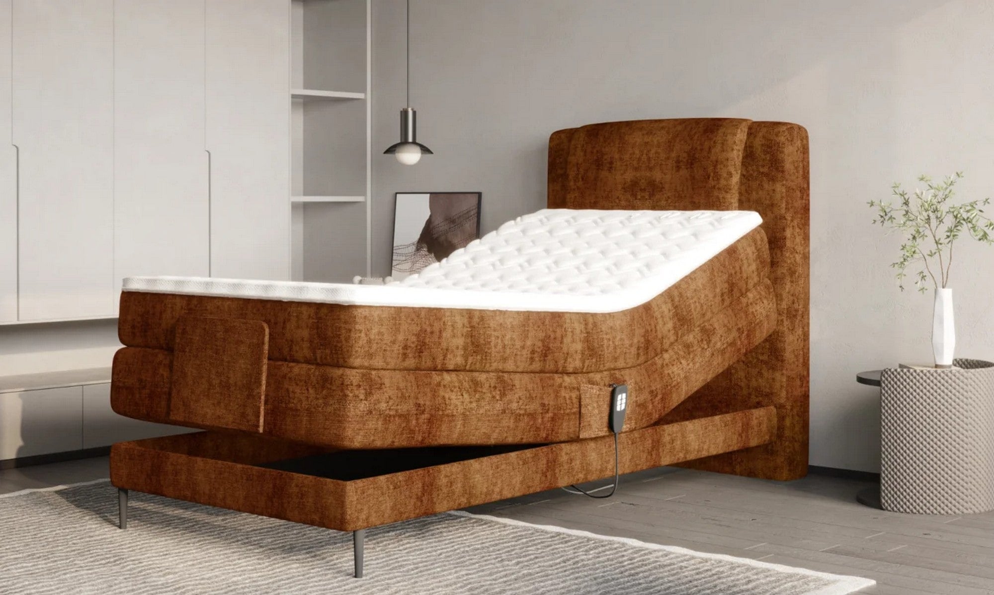Pat boxsping WAVE 100x200, personalizabil materiale gama Oferta Avantaj, cu mecanism electric, saltele si topper