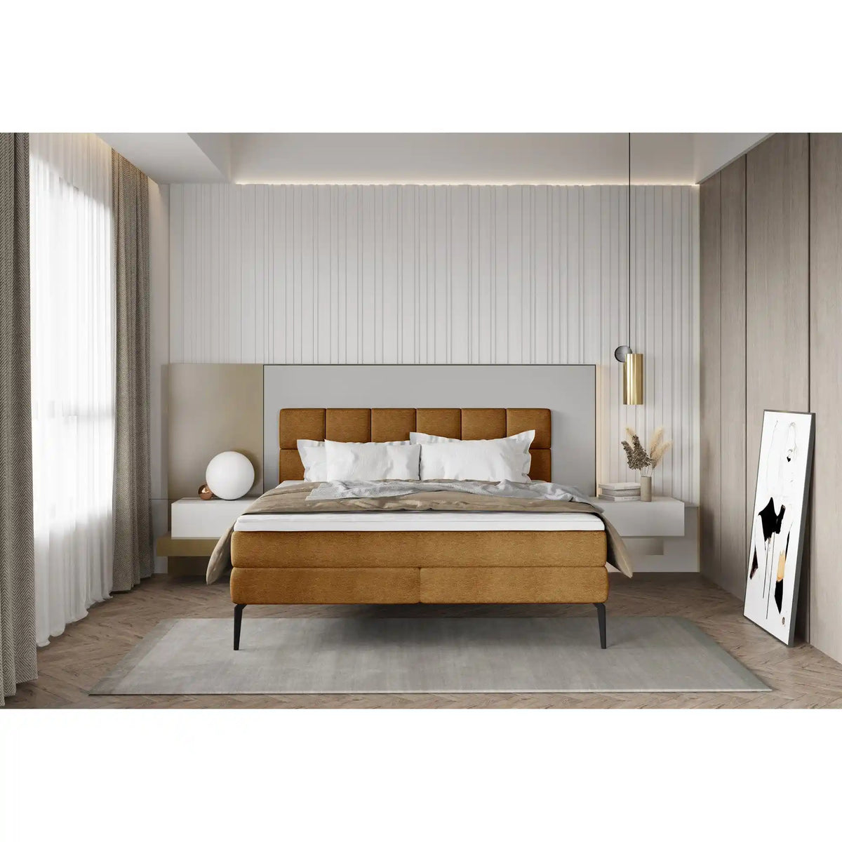 Pat boxspring ADEL 180x200, personalizabil materiale gama Oferta Avantaj, cu saltele si topper
