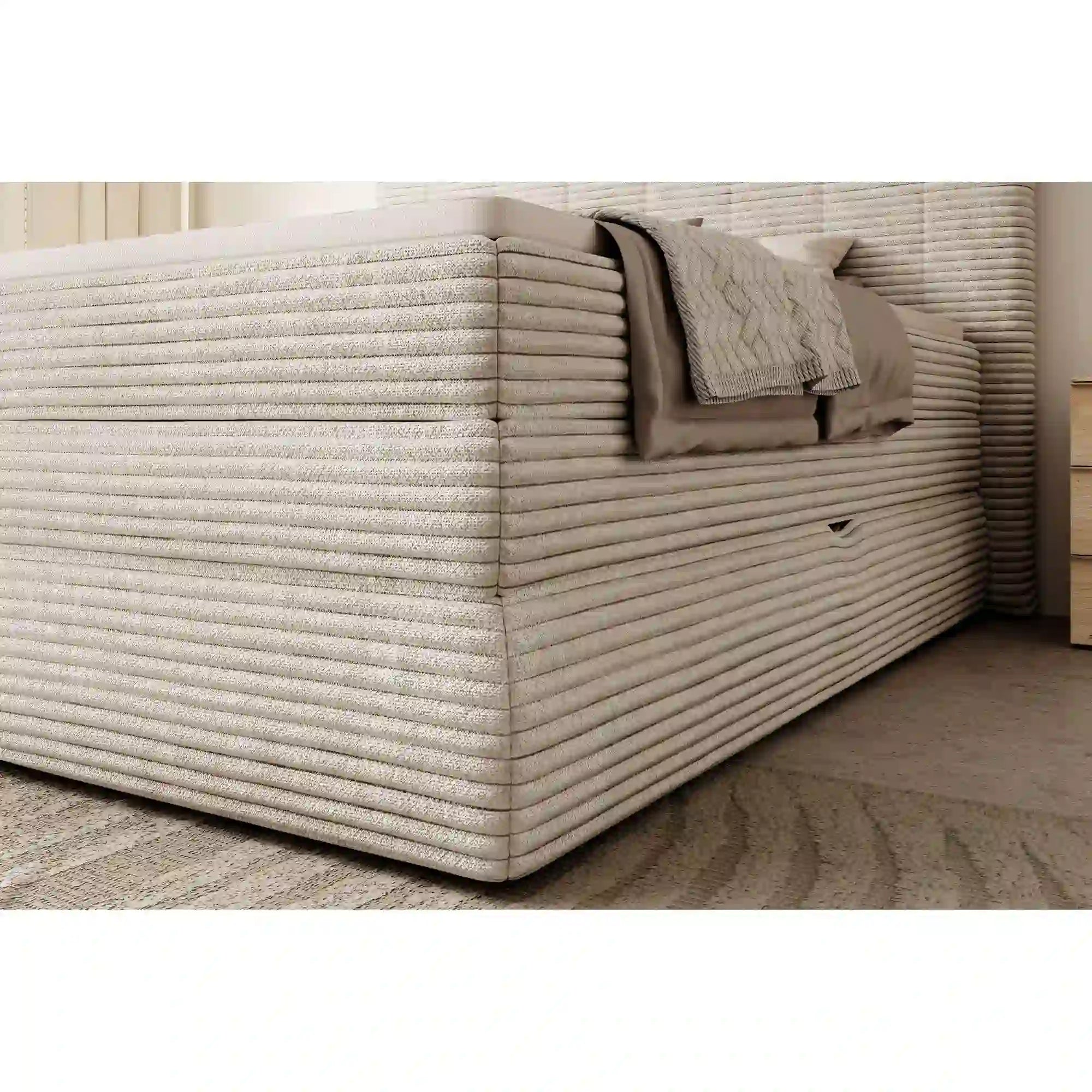 Pat boxspring AMBER 140x200, personalizabil materiale Gama Premium, cu spatiu depozitare, saltele si topper