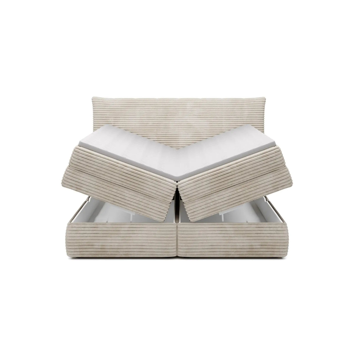 Pat boxspring AMBER 180x200, personalizabil materiale Gama Premium, cu spatiu depozitare, saltele si topper