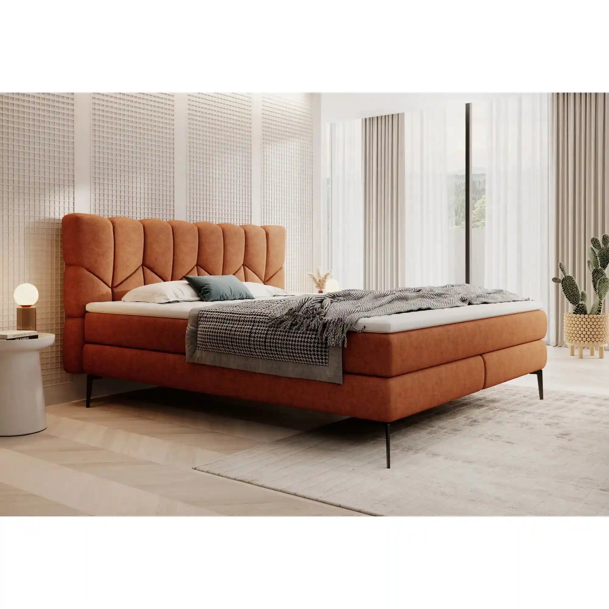 Pat boxspring BARI 140x200, personalizabil materiale Gama Premium, cu saltele si topper