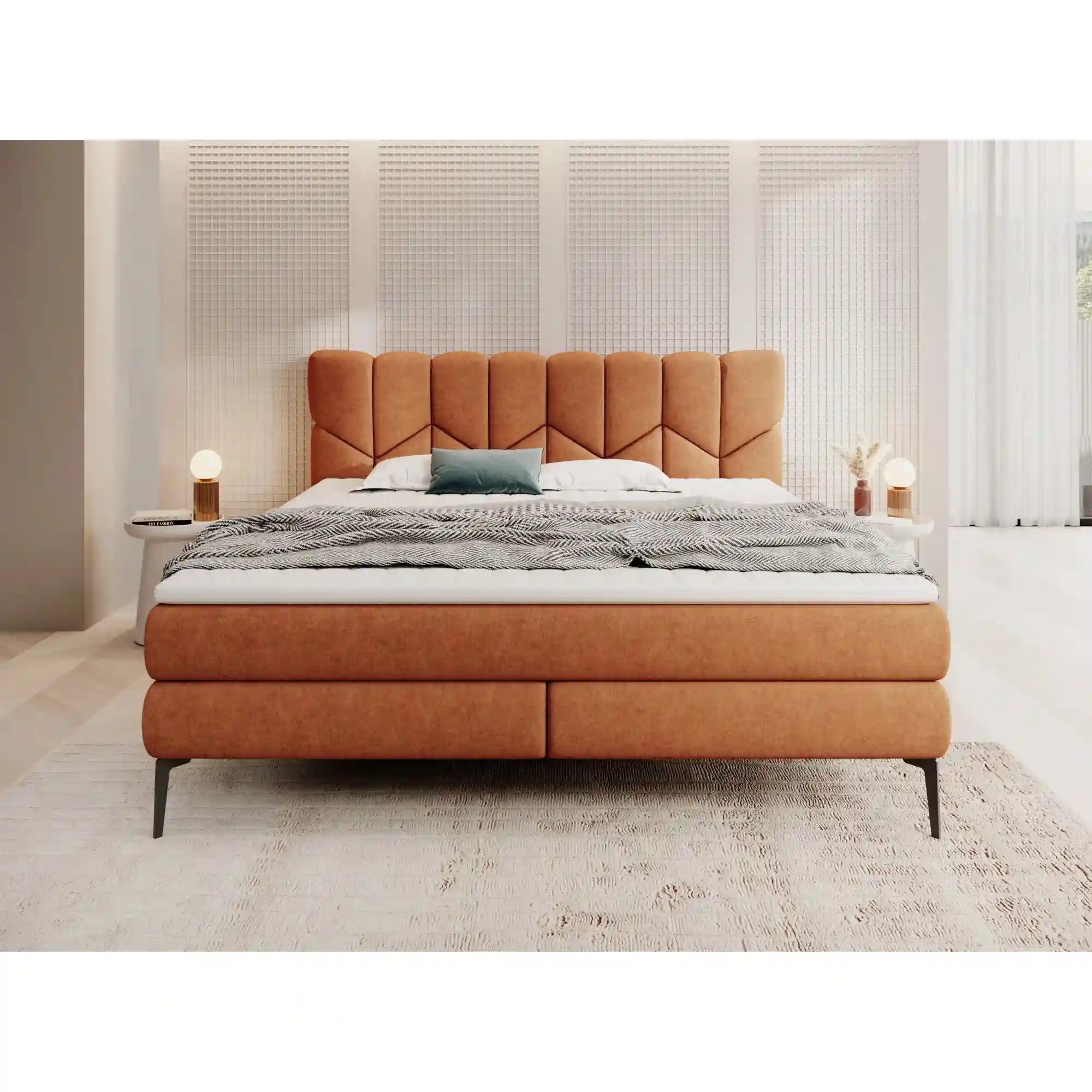 Pat boxspring BARI 140x200, personalizabil materiale Gama Premium, cu saltele si topper