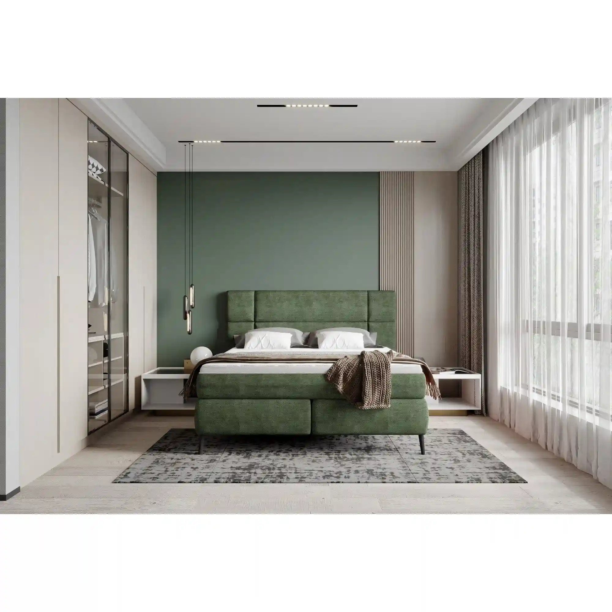 Pat boxspring LUCIO 140x200, personalizabil materiale Gama Premium, cu saltele si topper