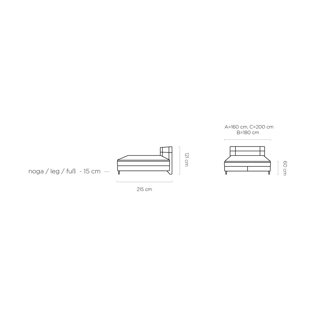 Pat boxspring LUCIO 160x200, personalizabil, cu saltele si topper