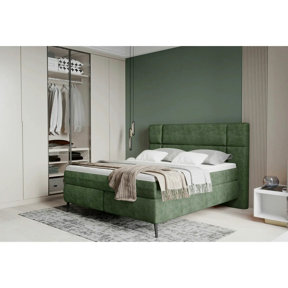 Pat boxspring LUCIO 180x200, personalizabil, cu saltele si topper
