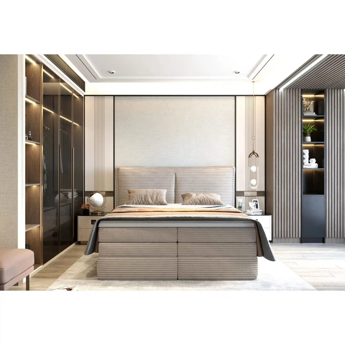 Pat boxspring MADDEN 180x200, personalizabil materiale gama Oferta Avantaj, 2 lazi depozitare, cu saltele si topper