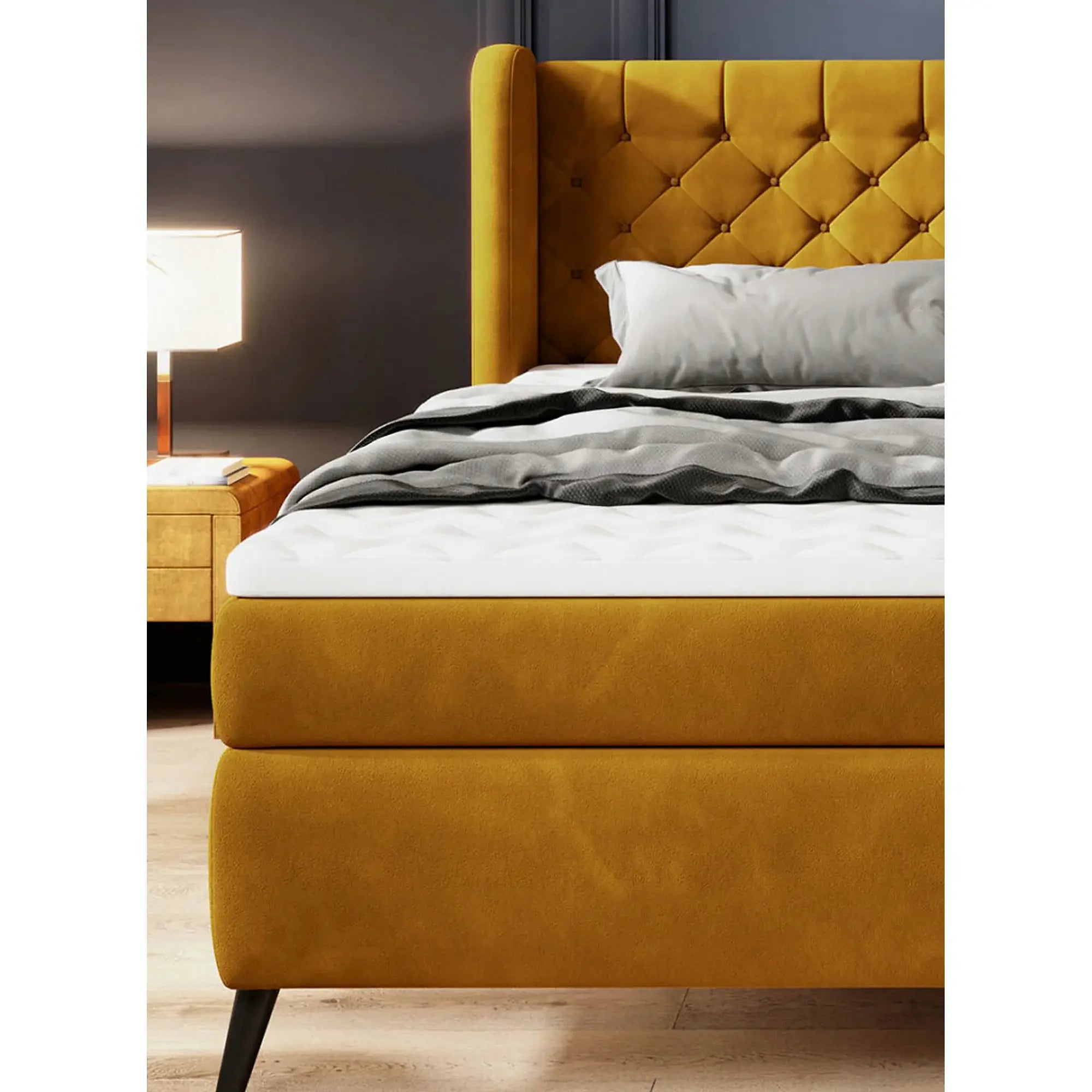 Pat boxspring MADISON 160x200, stofa gri - Salvador 14, cu saltele si topper