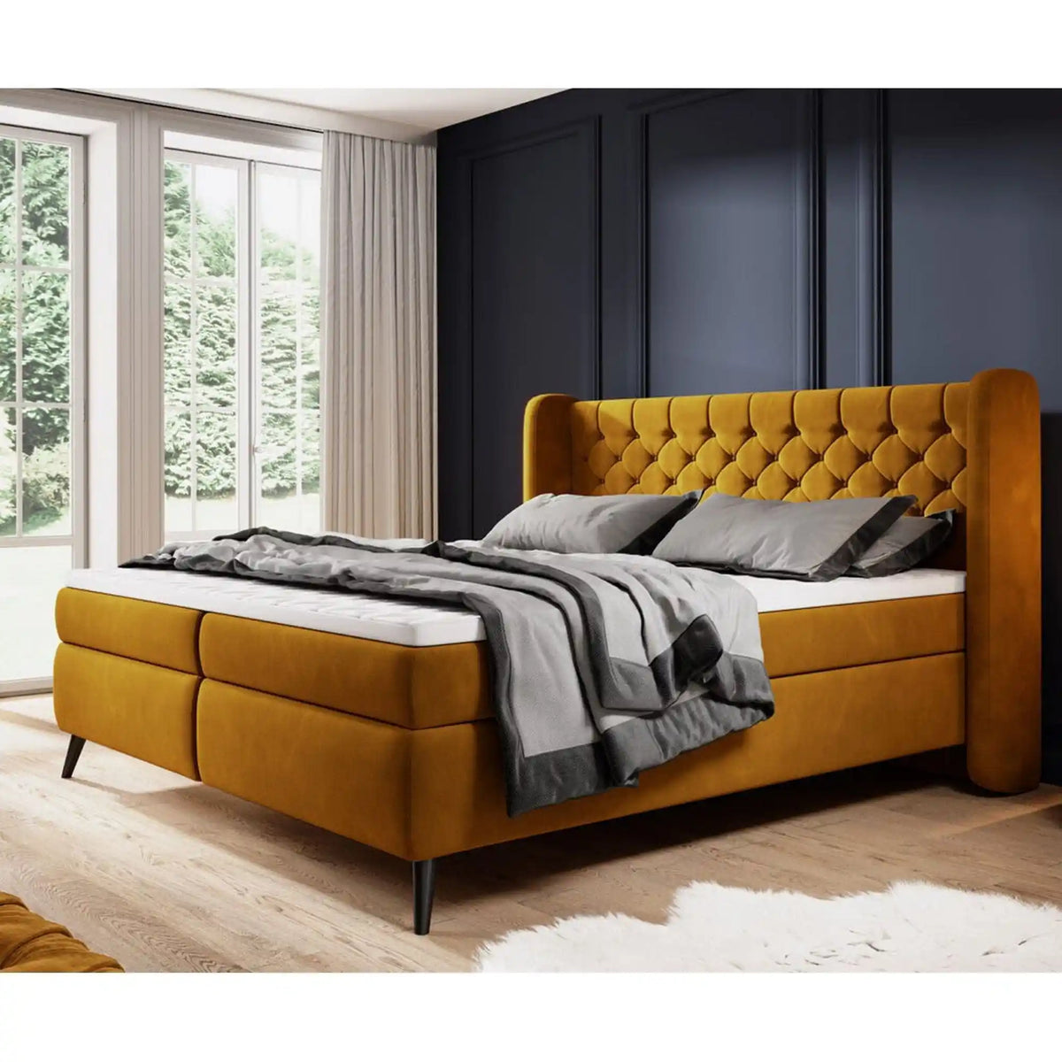 Pat boxspring MADISON 180x200, personalizabil materiale gama Premium, cu saltele si topper