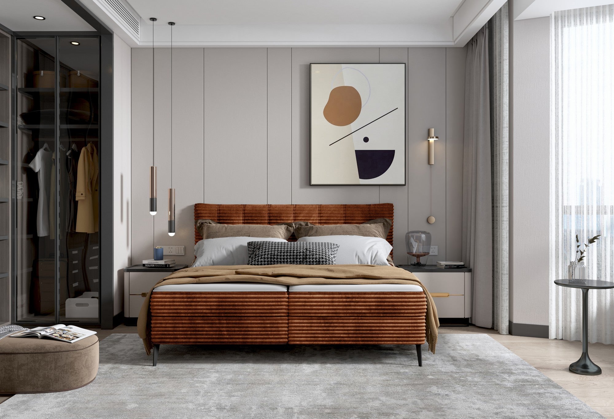 Pat boxspring MARTINA 180x200, personalizabil materiale Gama Oferta Avantaj, cu saltea, topper si lada depozitare