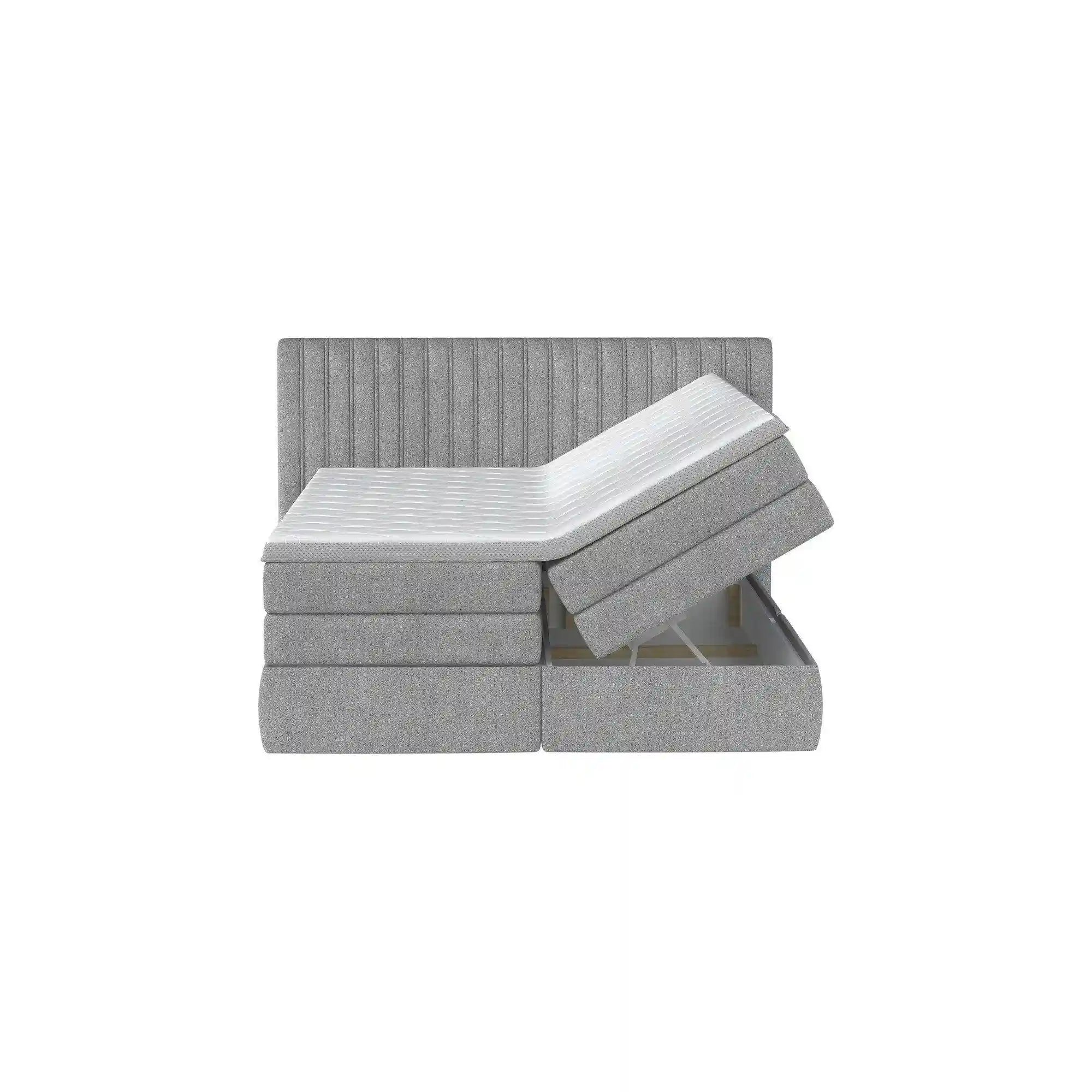 Pat boxspring MINOLA 140x200, personalizabil materiale gama Oferta Avantaj, cu saltele, topper si 2 lazi pentru depozitare