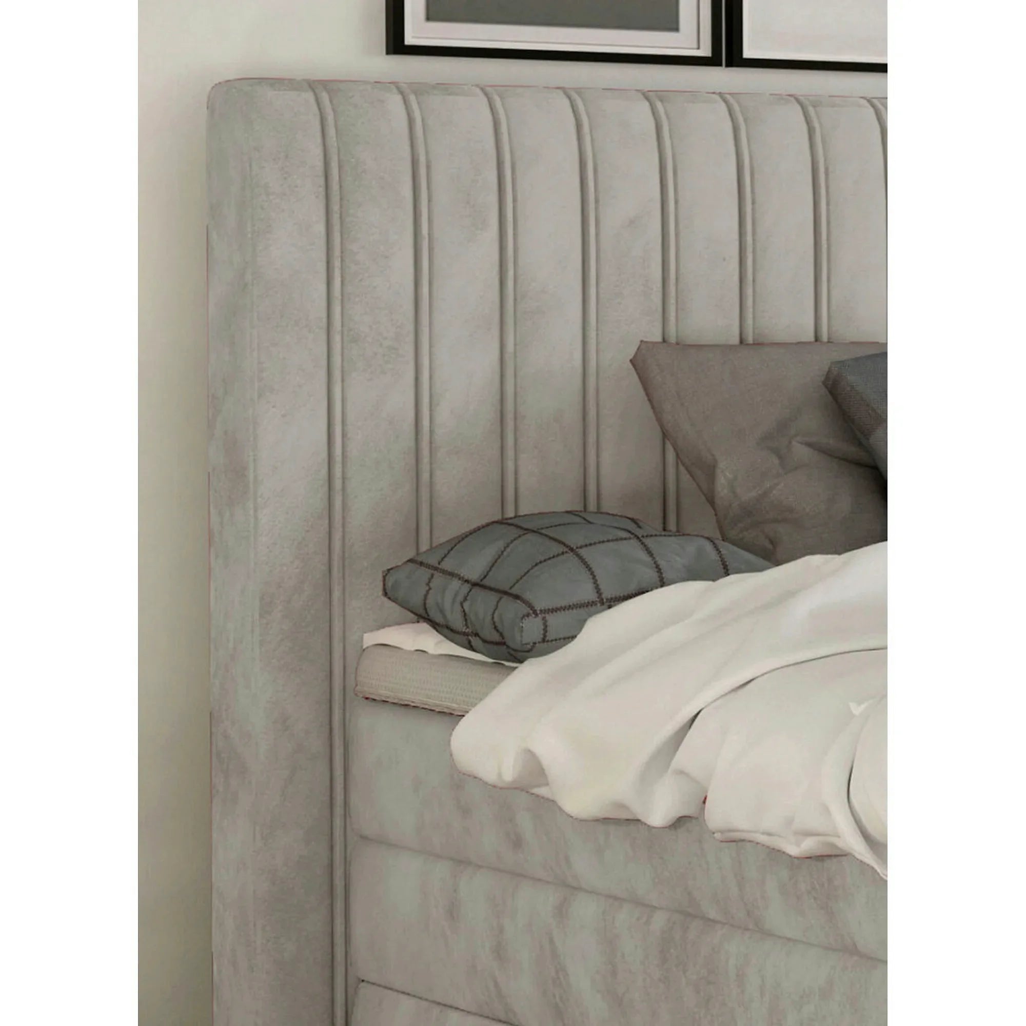 Pat boxspring MINOLA 160x200, personalizabil, cu saltele, topper si 2 lazi pentru depozitare