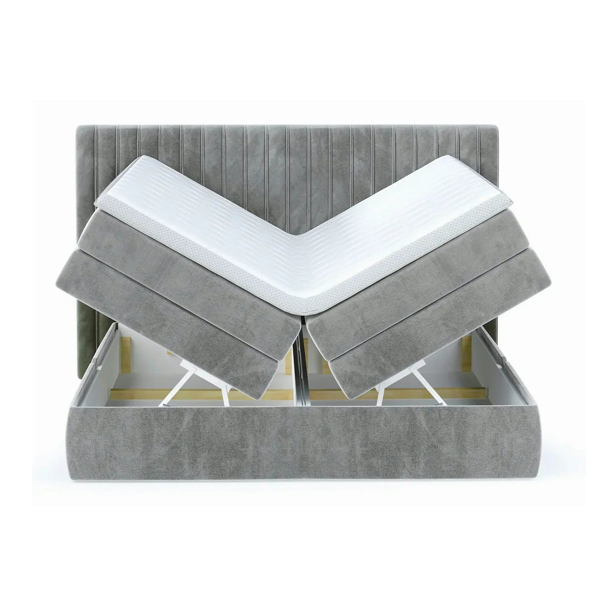 Pat boxspring MINOLA 160x200, personalizabil, cu saltele, topper si 2 lazi pentru depozitare