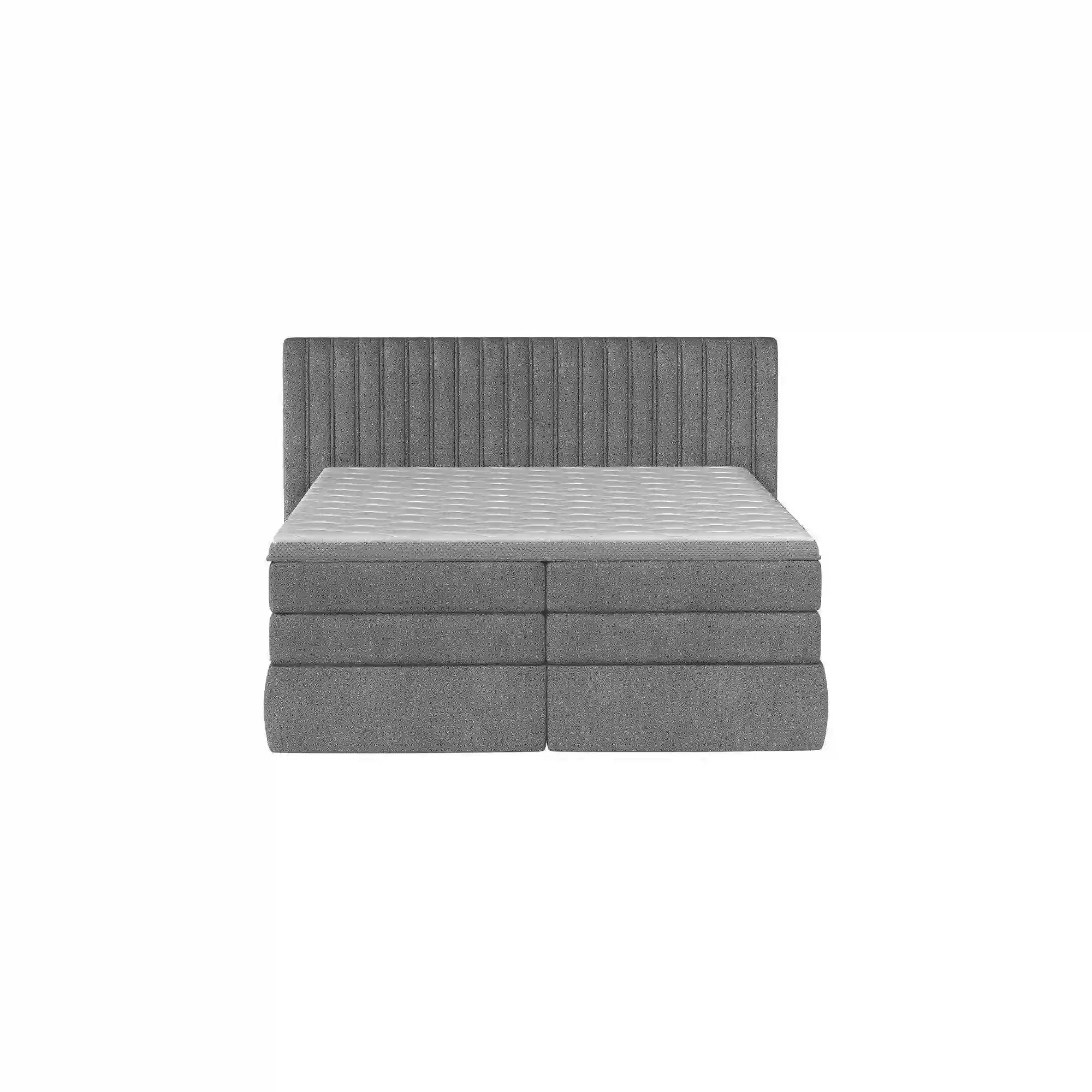 Pat boxspring MINOLA 160x200, stofa catifelata roz - Riviera 62, Gama Premium, cu saltele, topper si 2 lazi pentru depozitare