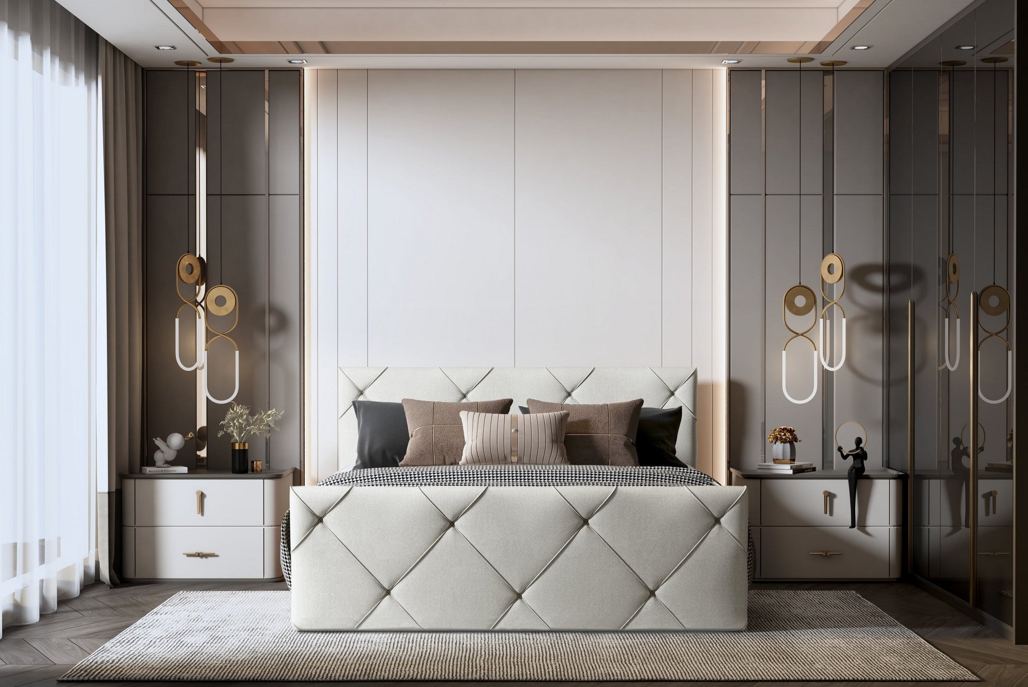 Pat boxspring MOSSA 160x200, personalizabil materiale Gama Premium, cu saltele, topper si lada pentru depozitare