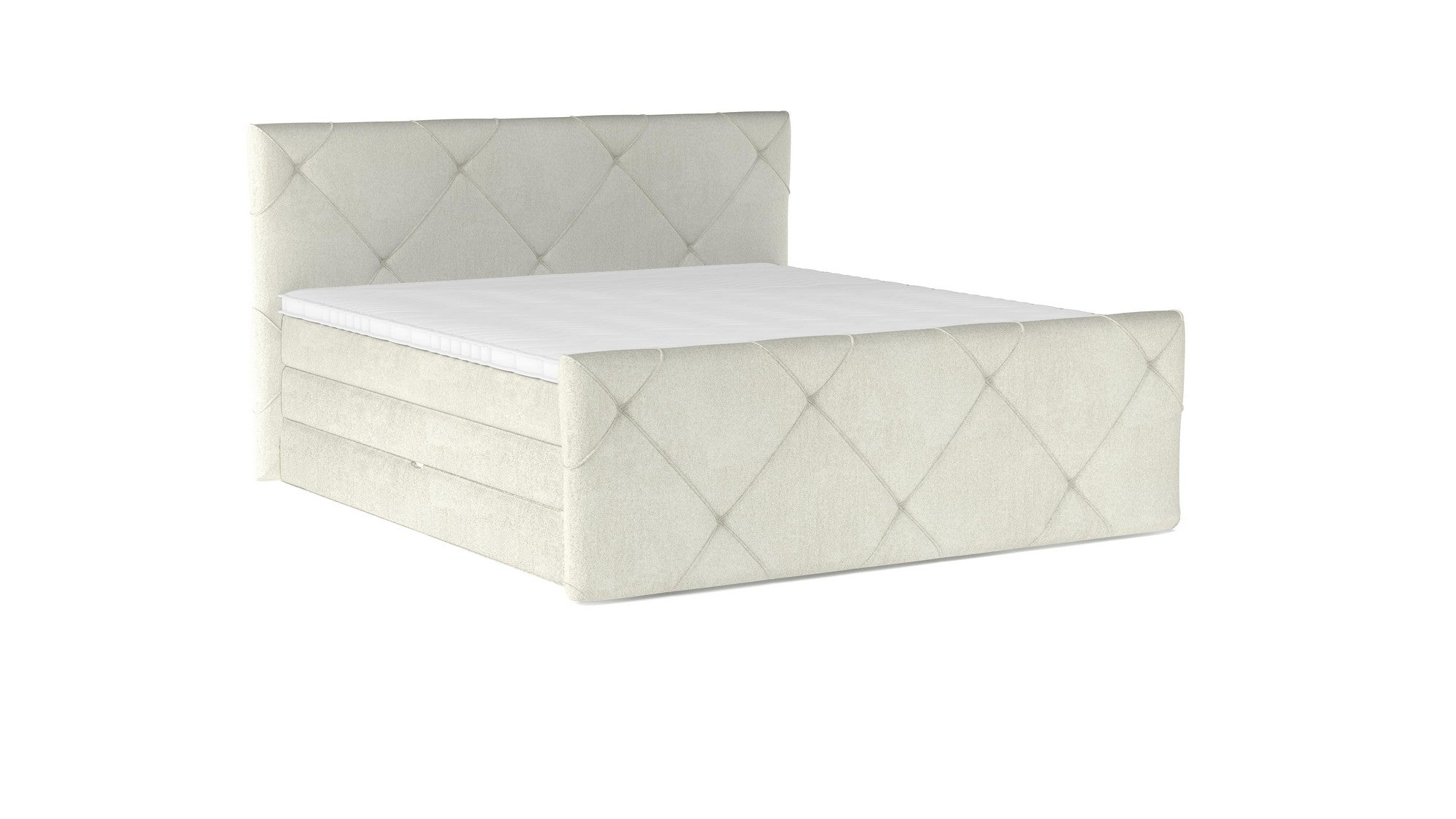 Pat boxspring MOSSA 160x200, personalizabil materiale Gama Premium, cu saltele, topper si lada pentru depozitare