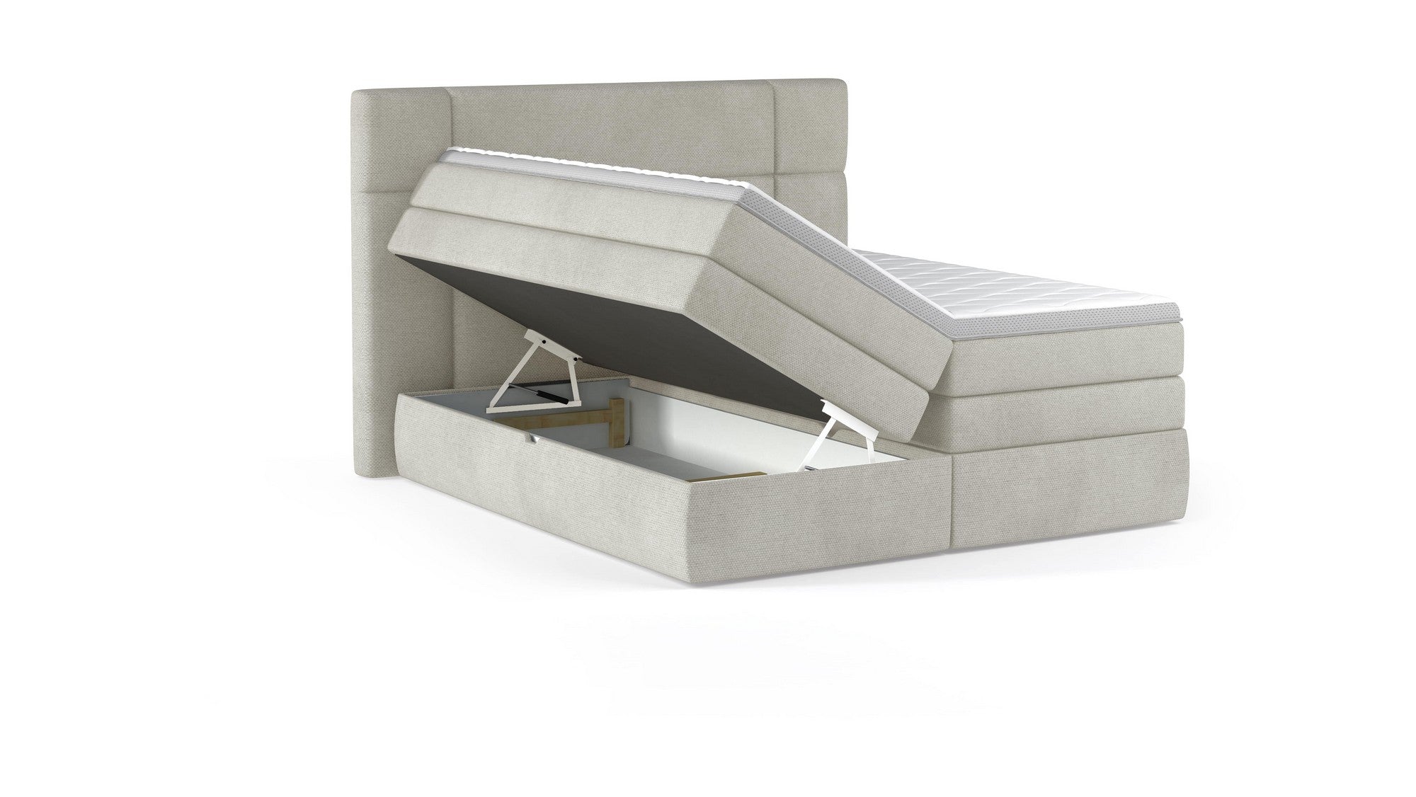 Pat boxspring PALACE 180x200, personalizabil materiale gama Oferta Avantaj, cu saltele, topper si lada pentru depozitare
