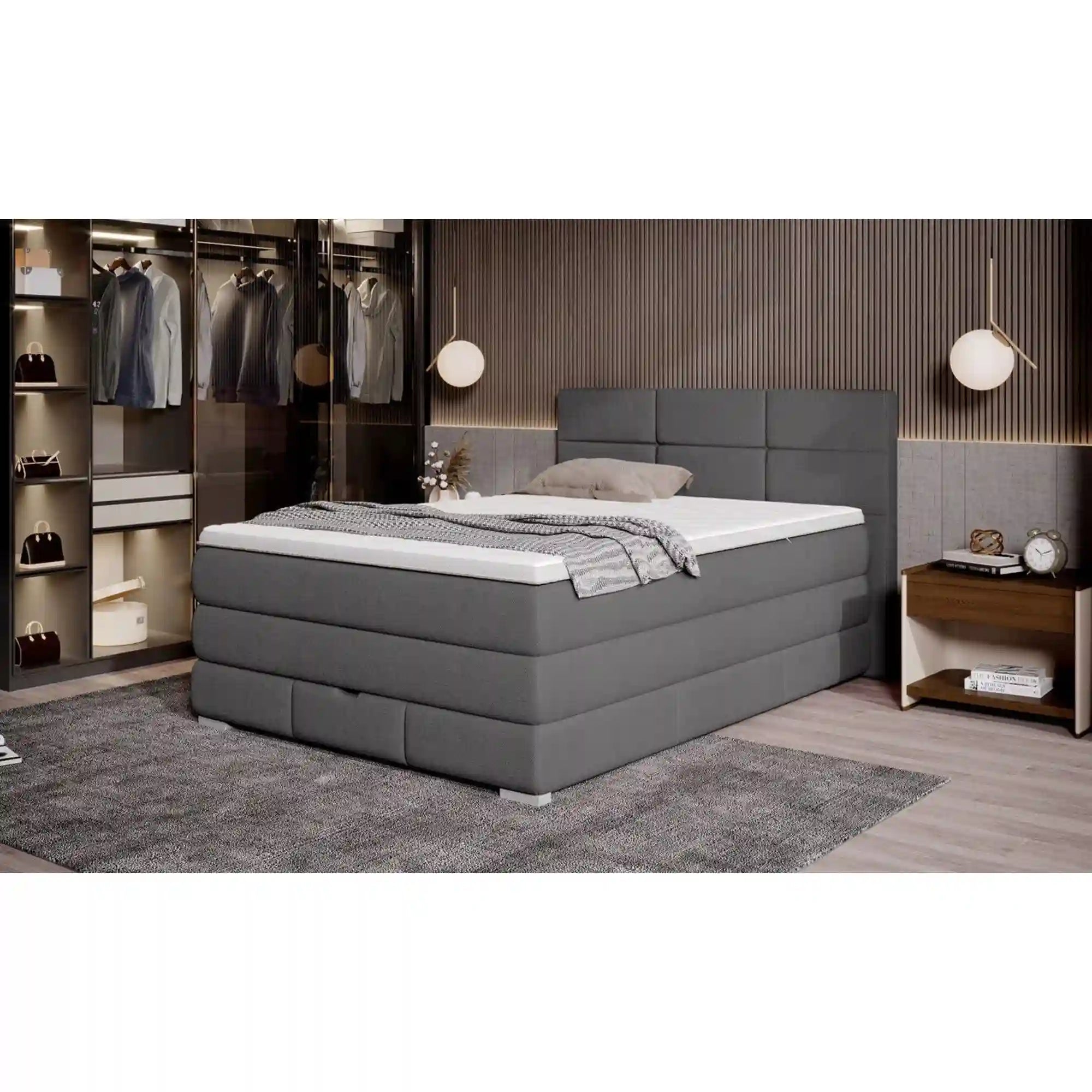 Pat boxspring RITA 140x200, personalizabil materiale gama Oferta Avantaj, cu saltele, topper si lada depozitare