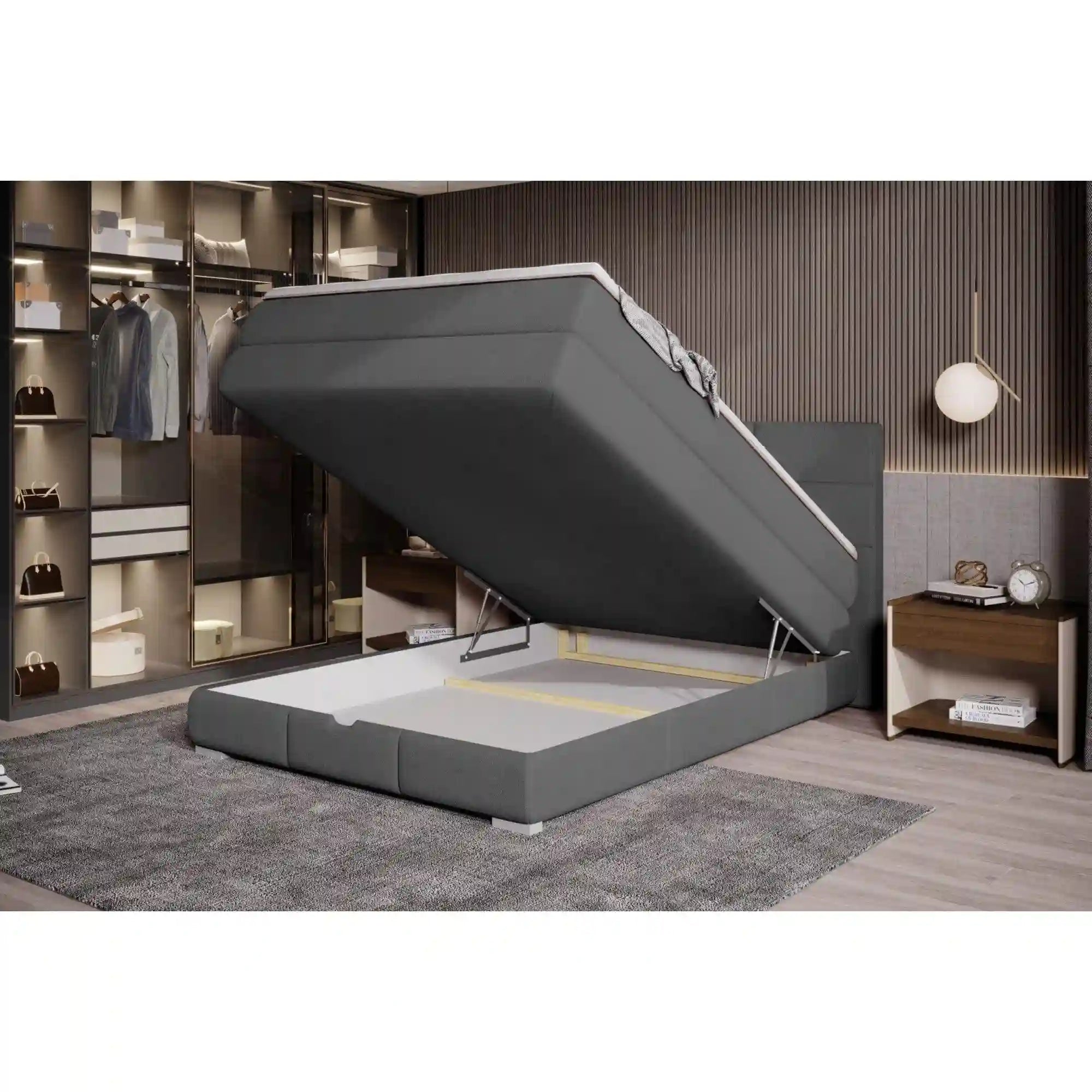 Pat boxspring RITA 140x200, personalizabil materiale gama Oferta Avantaj, cu saltele, topper si lada depozitare