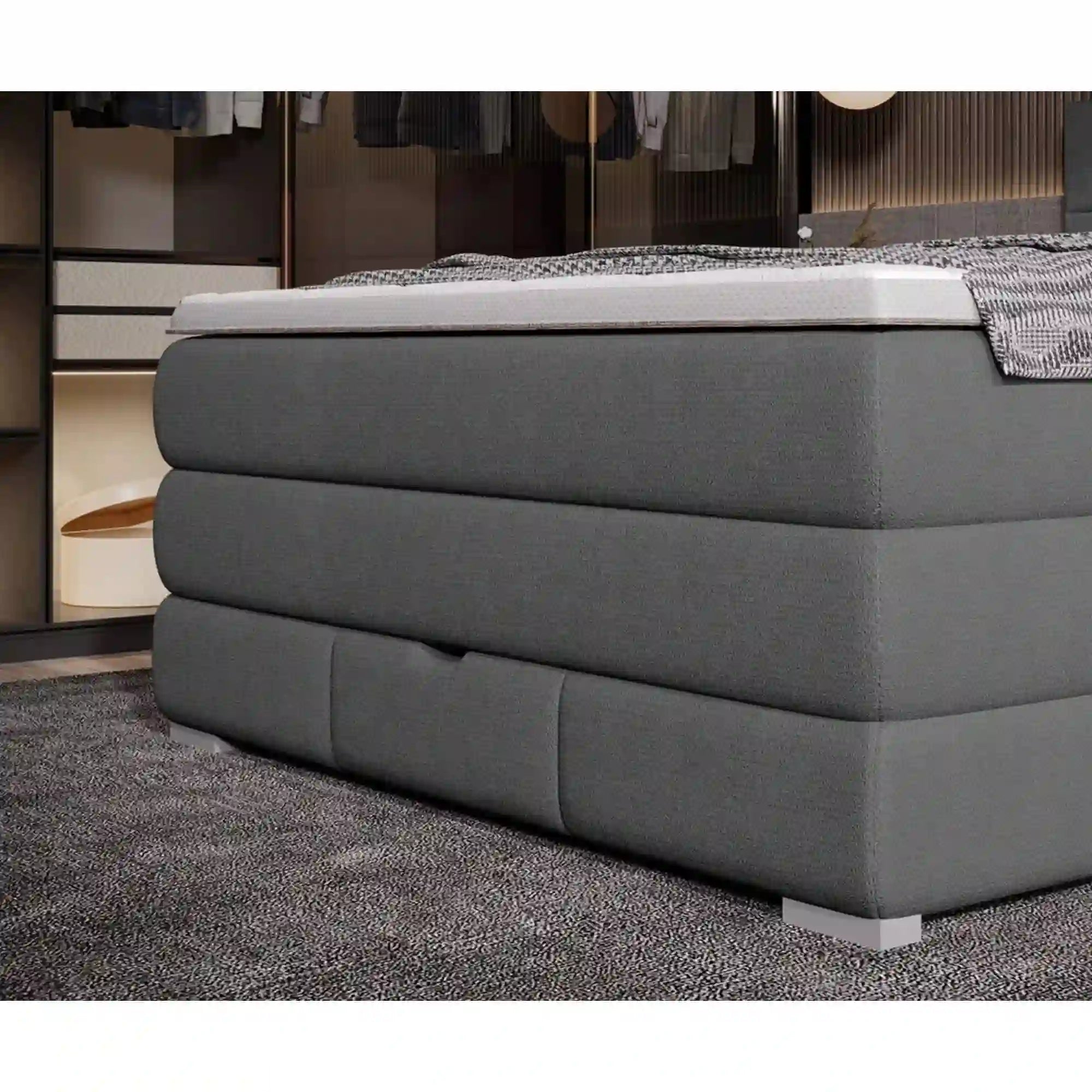 Pat boxspring RITA 140x200, personalizabil materiale gama Oferta Avantaj, cu saltele, topper si lada depozitare