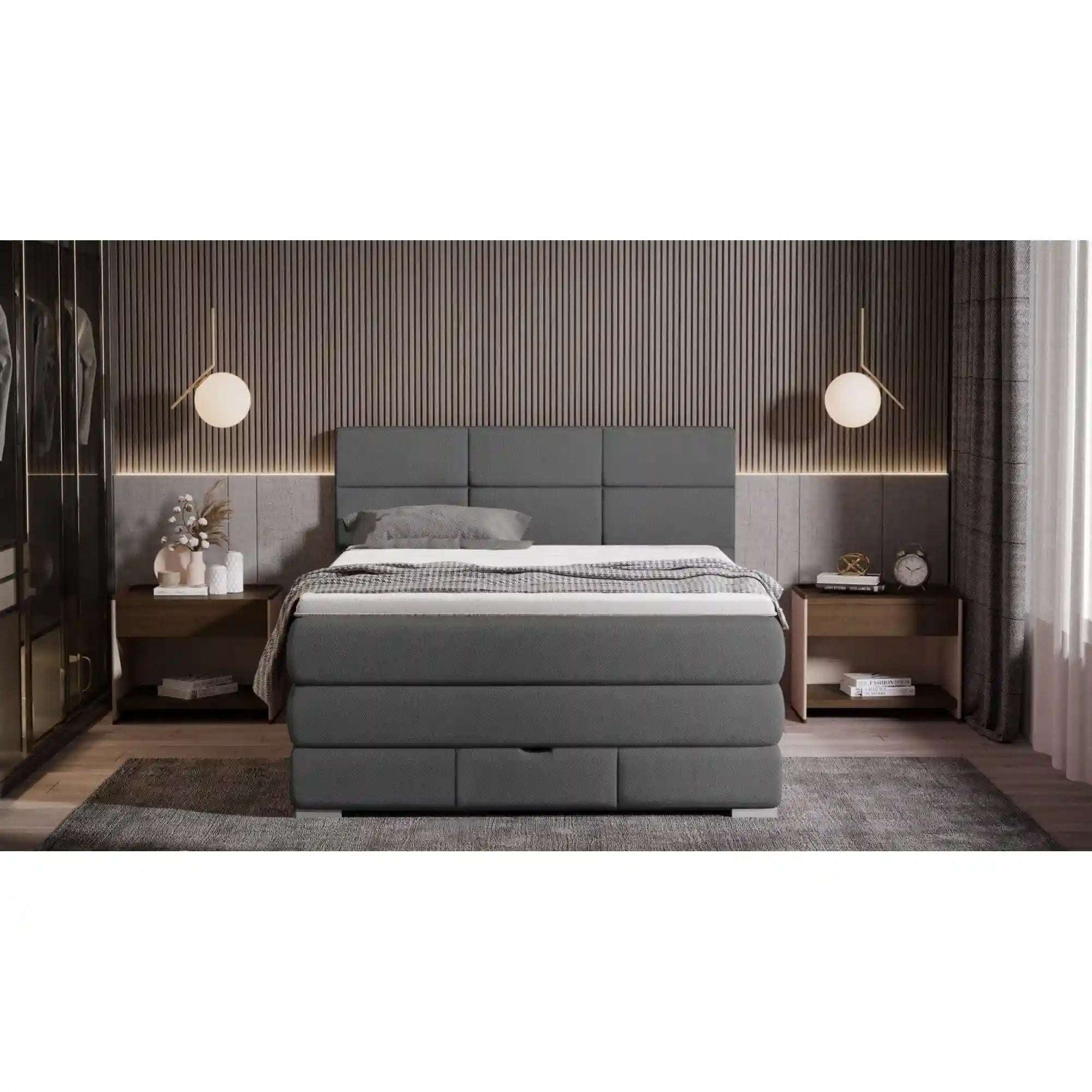 Pat boxspring RITA 140x200, personalizabil materiale gama Oferta Avantaj, cu saltele, topper si lada depozitare