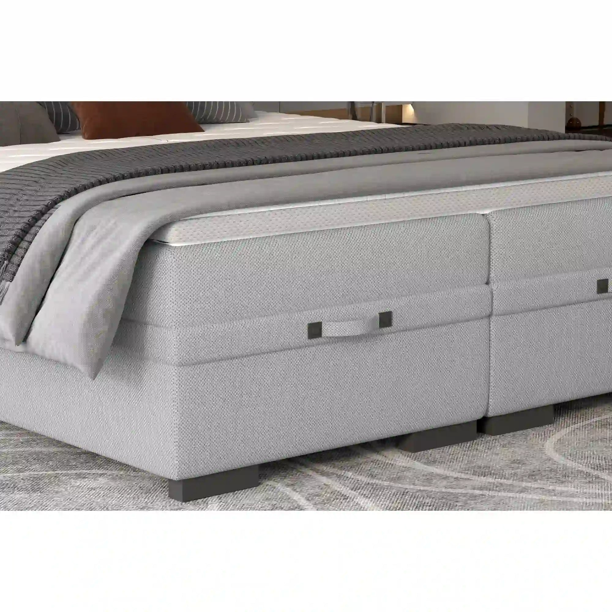 Pat boxspring SEMENO 140x200, personalizabil materiale Gama Premium, cu saltele, spatiu depozitare si topper