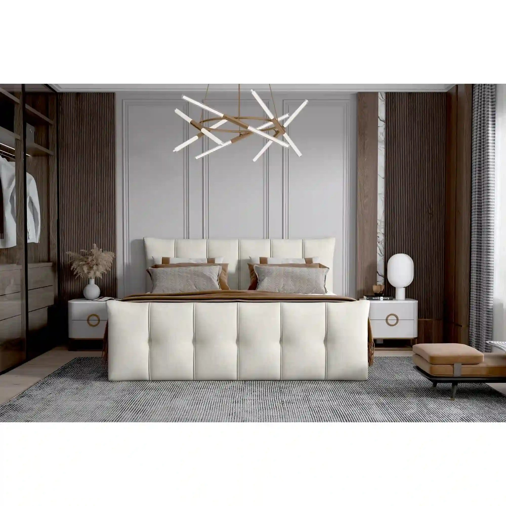 Pat boxspring SOFIA 180x200, personalizabil materiale Gama Premium, cu saltele, topper si lada pentru depozitare