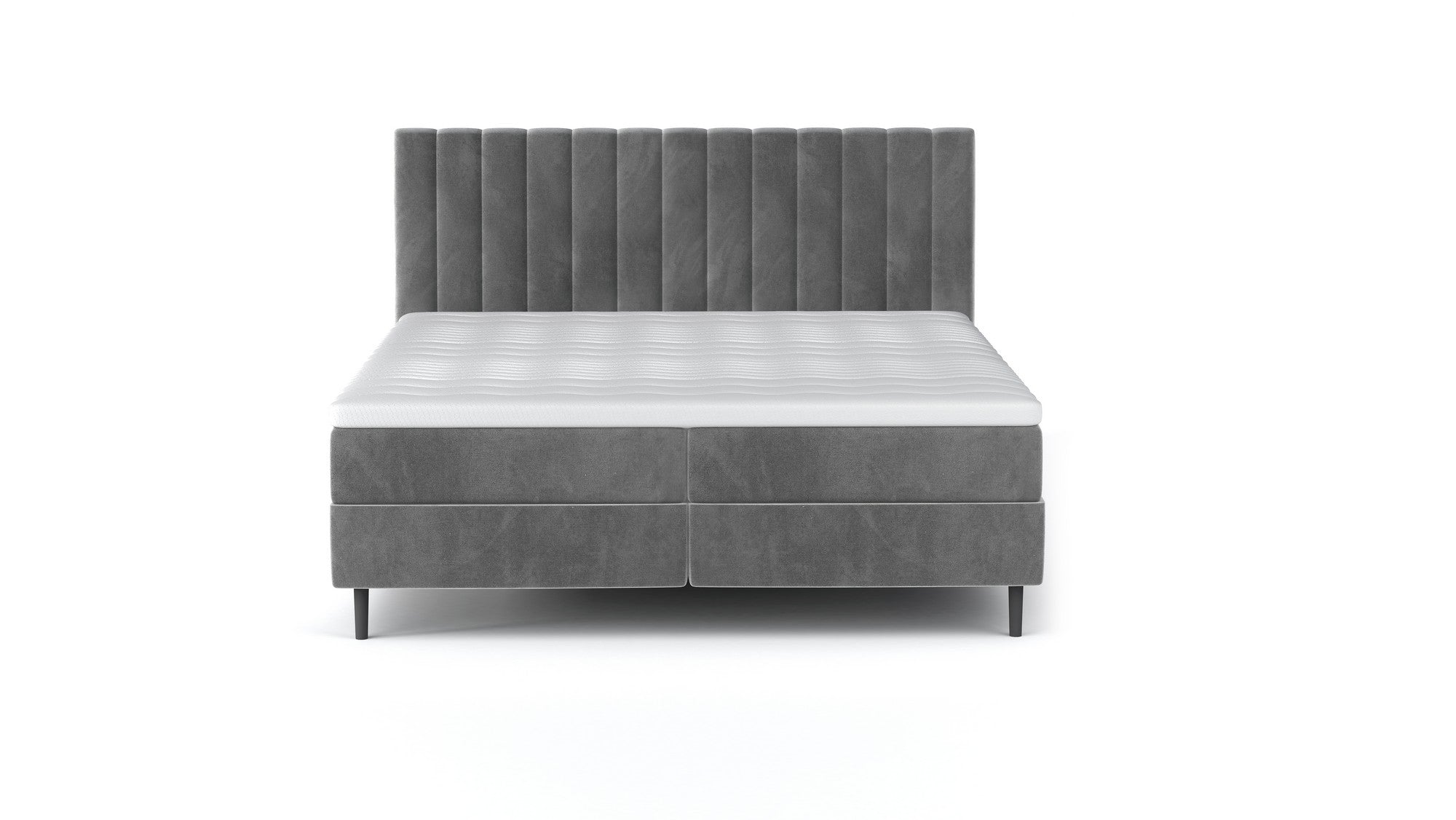 Pat boxspring TANGO 180x200, personalizabil materiale Gama Premium, cu saltea, topper, lada pentru depozitare si pistoane