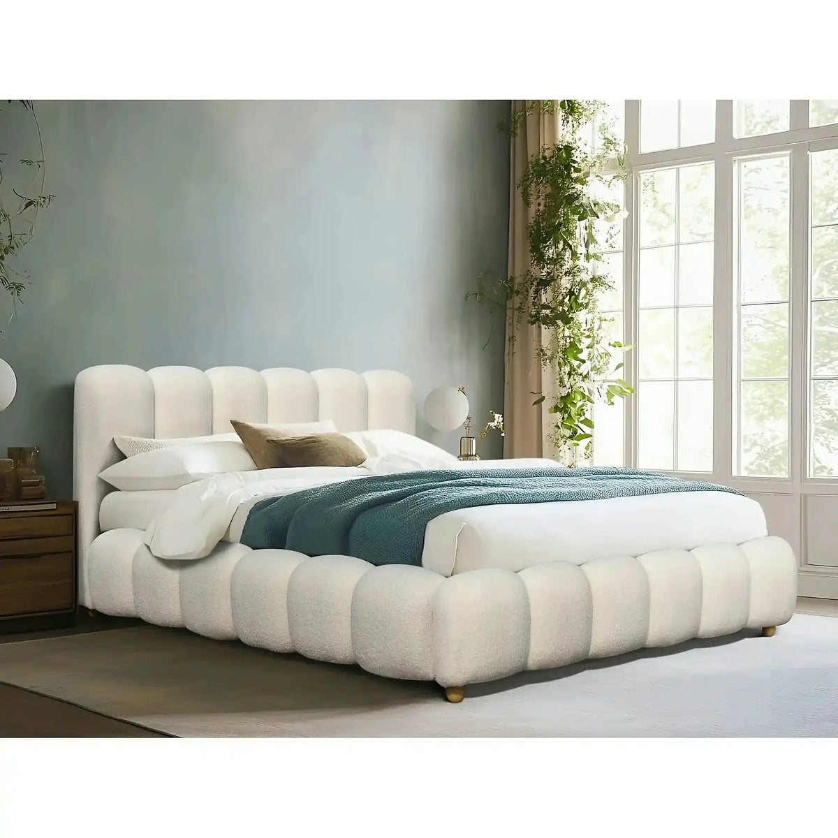 Pat BRISA 160x200, crem, stofa boucle, cu somiera