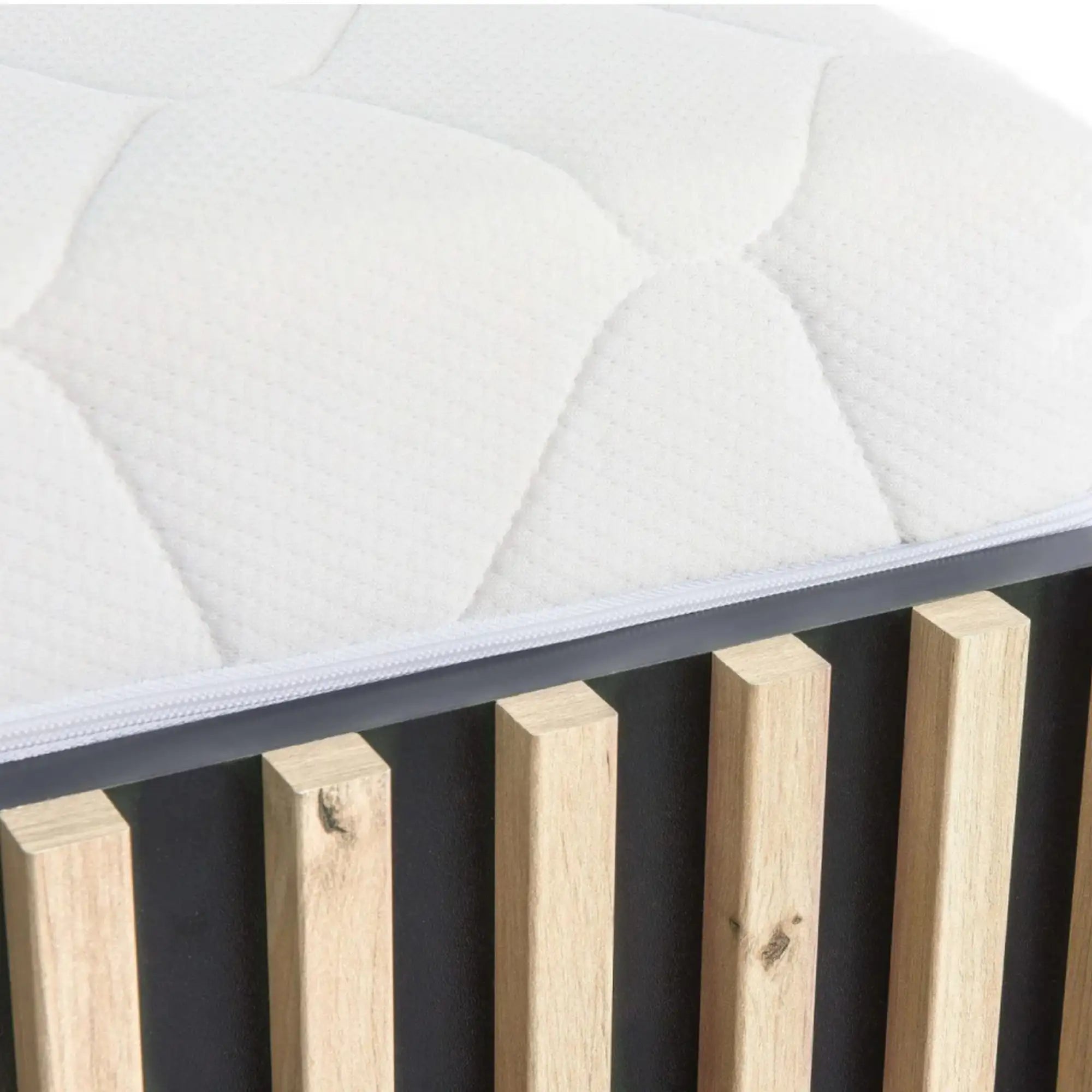 Pat CALI 160x200, stejar artisan/negru, PAL/stofa catifelata, cu suport saltea si spatiu depozitare