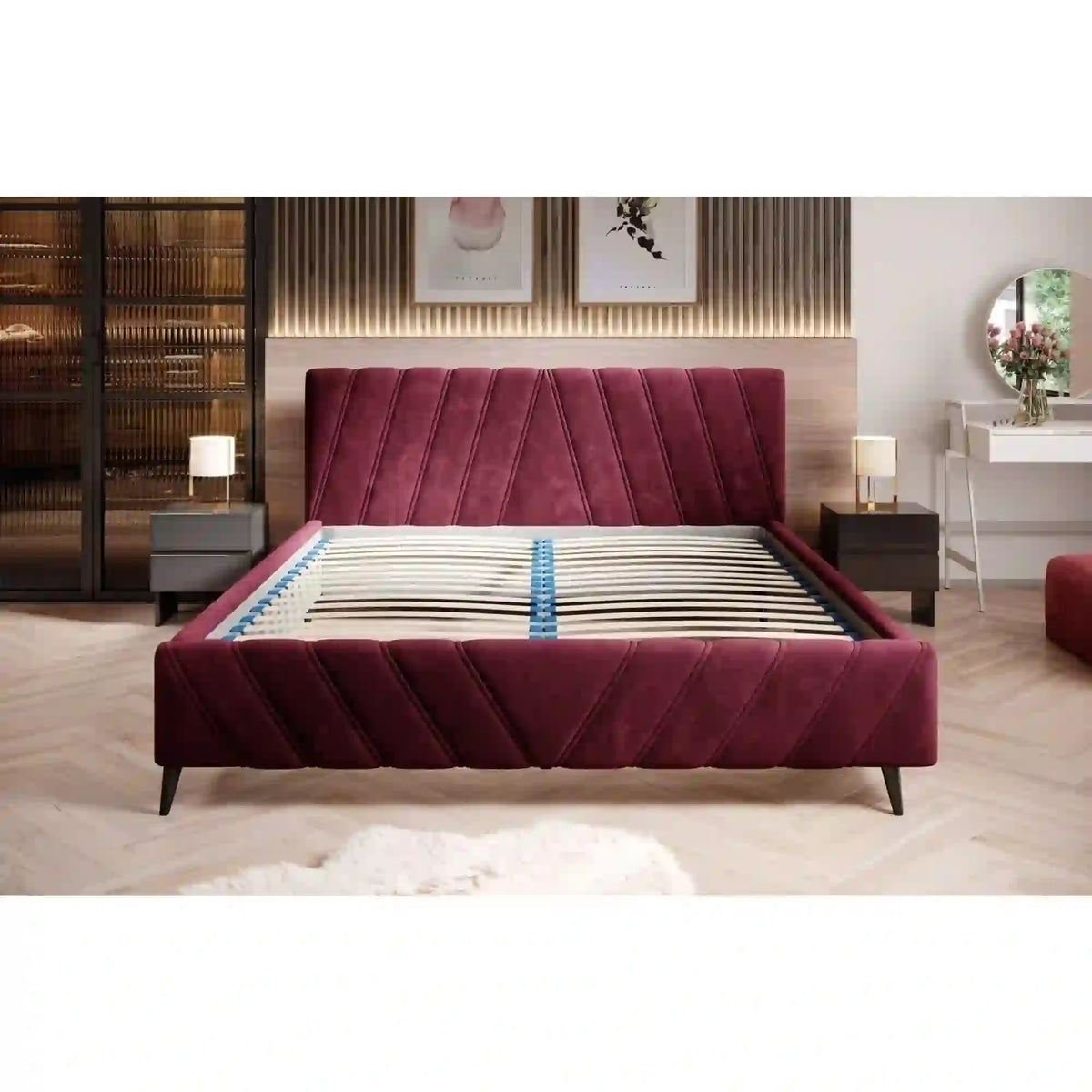 Pat CALYPSO SR 160x200, stofa catifelata gri - Palladium 15, Gama Premium, cu somiera si sistem de reglare a inaltimii